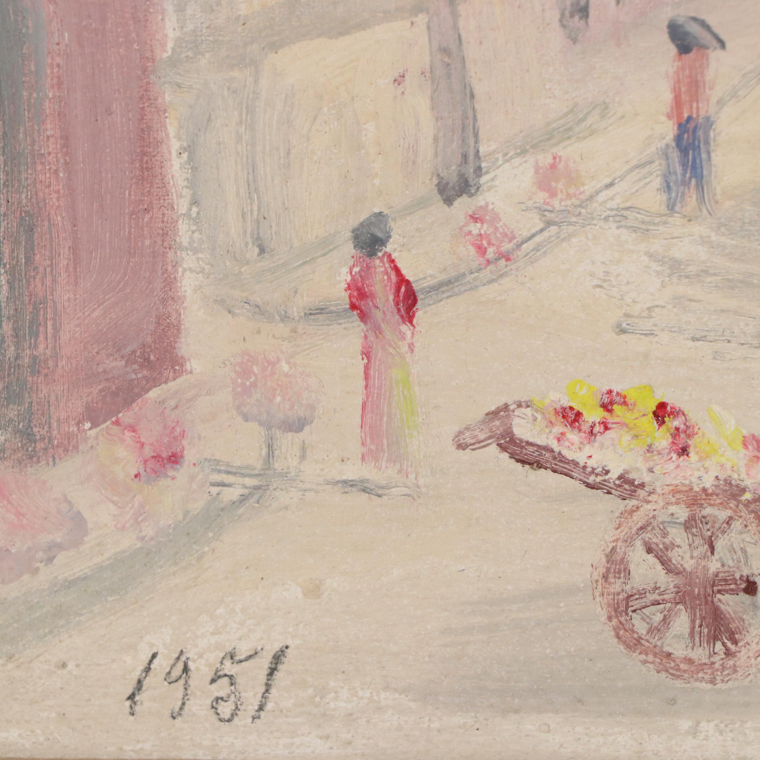 Luigi De Angelis Oil Painting of Italian Street Scene, 1951