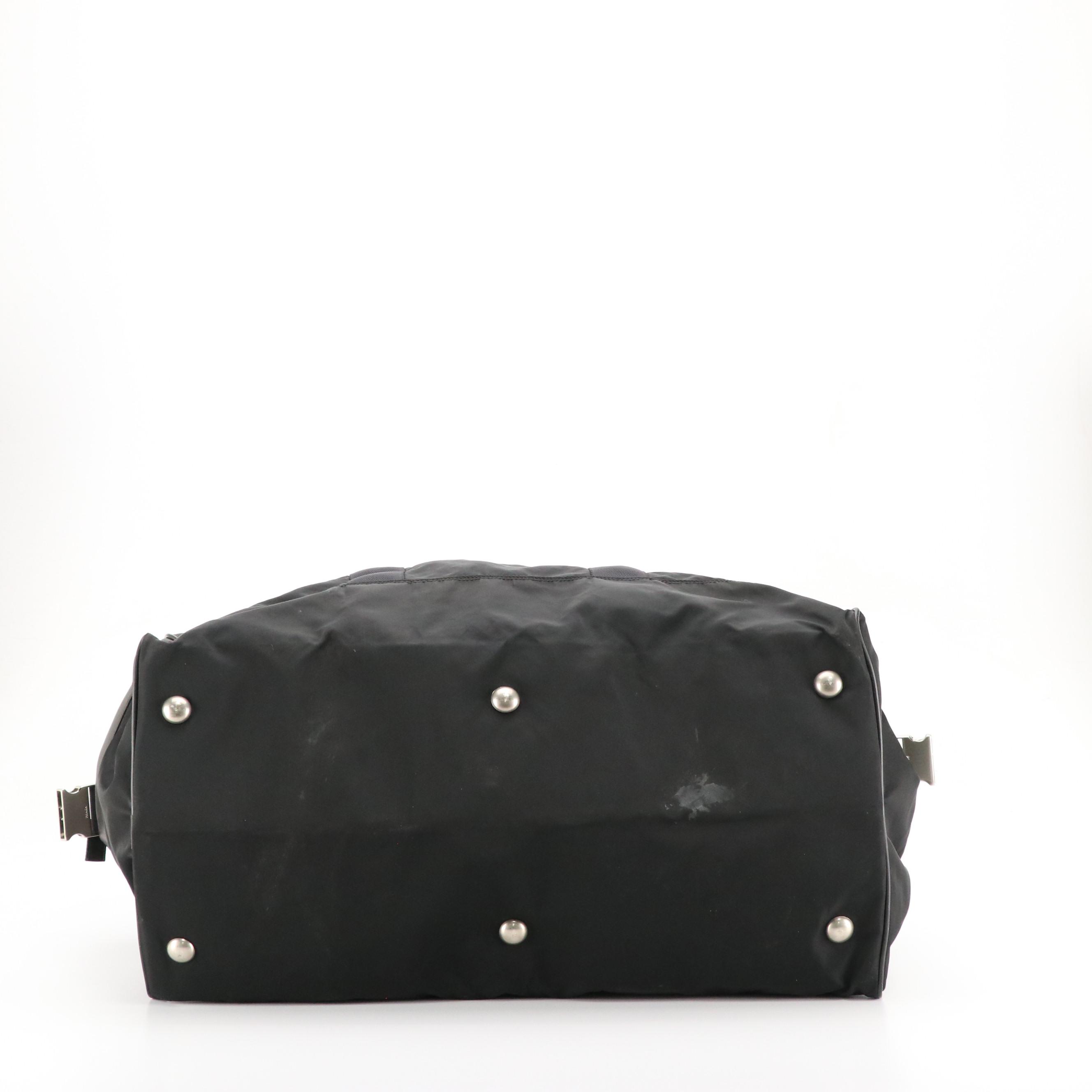 Prada Black Tessuto Nylon and Saffiano Leather Travel Duffle Bag