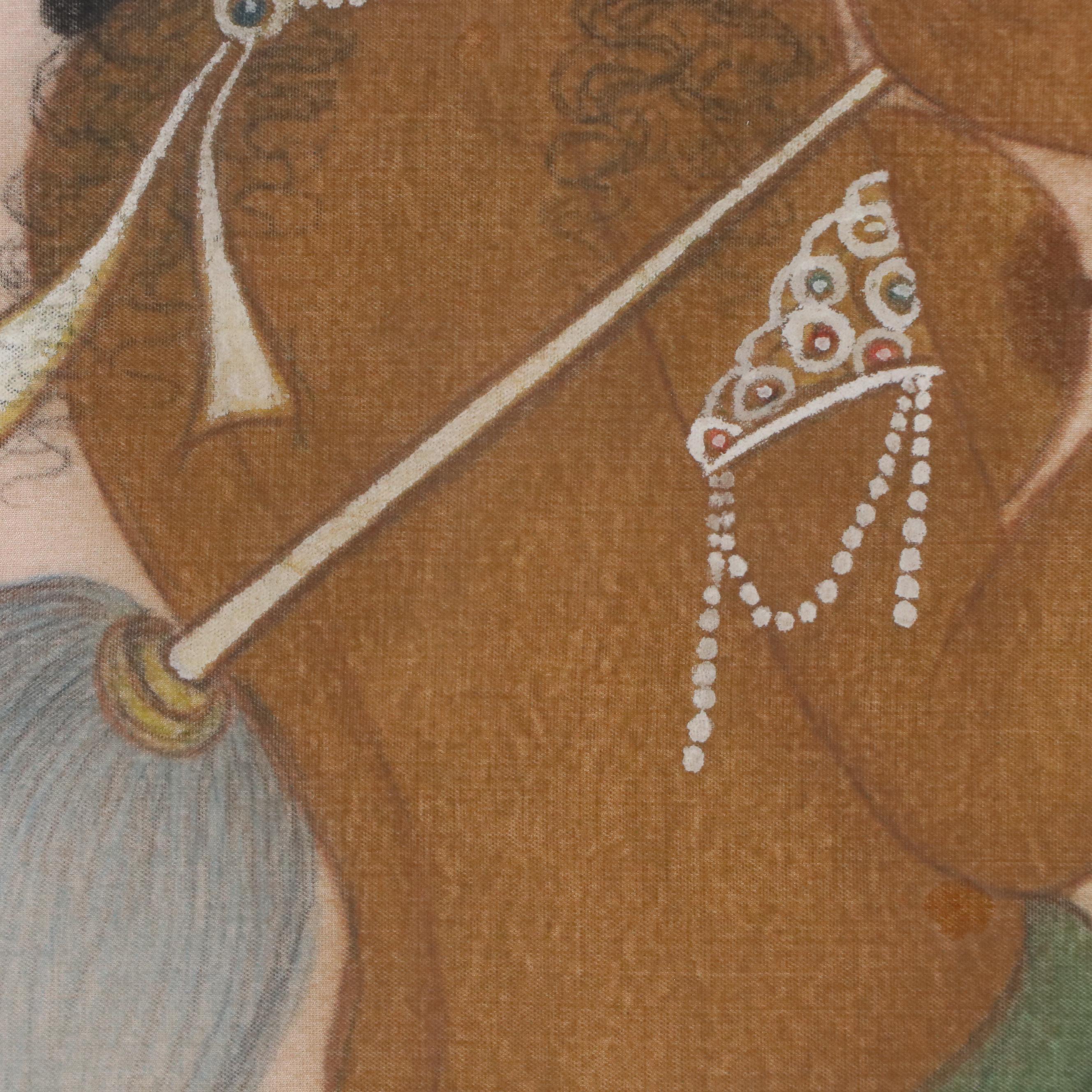 Indian School Gouache Portrait of Woman with Duster