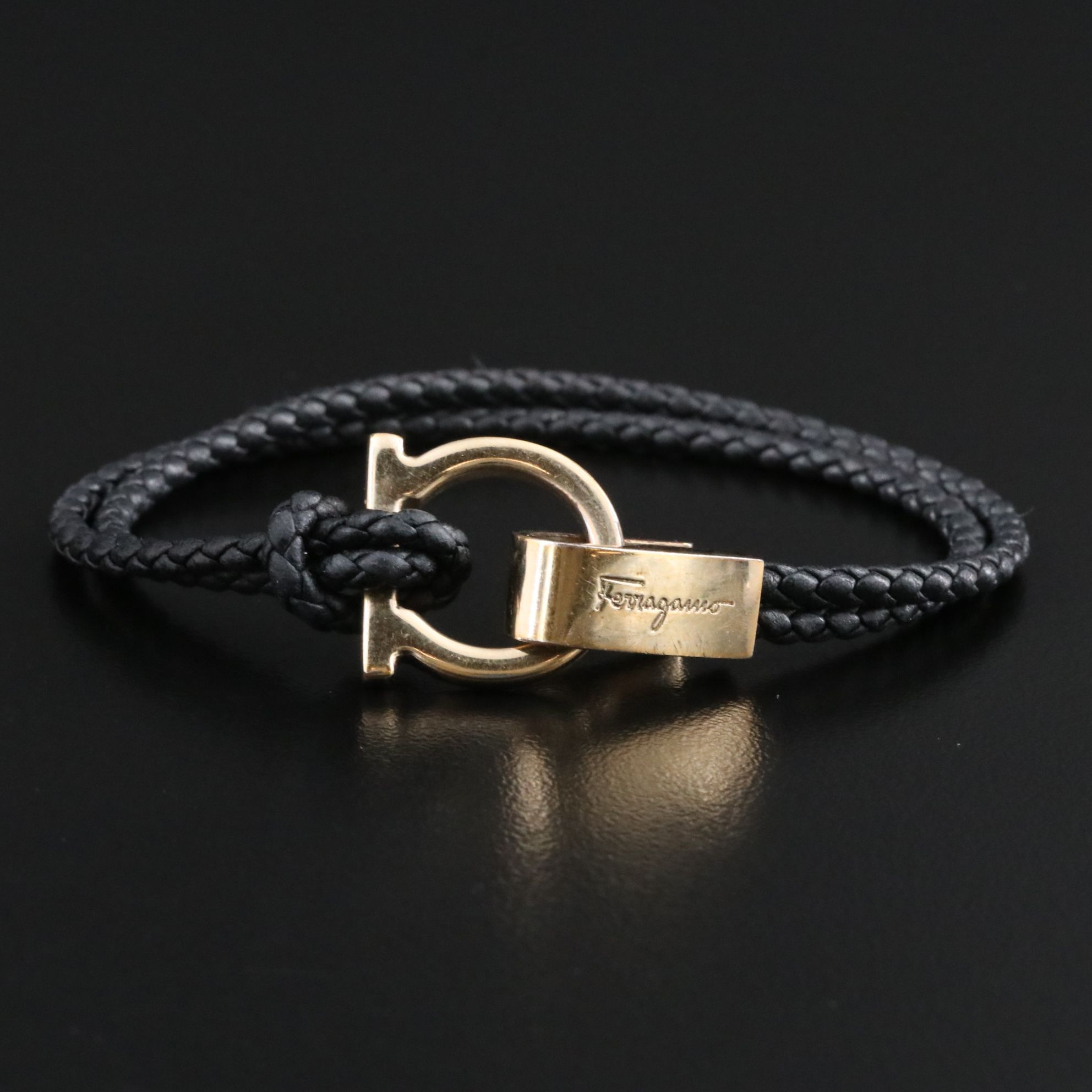 Salvatore Ferragamo Gancini Double Braided Leather Bracelet