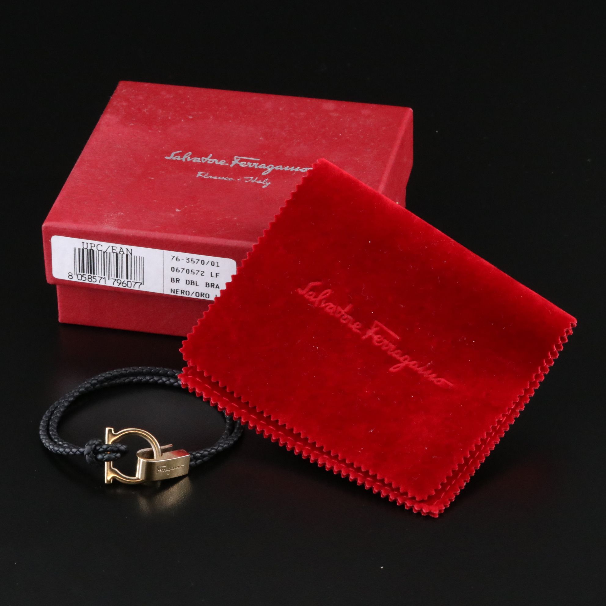 Salvatore Ferragamo Gancini Double Braided Leather Bracelet