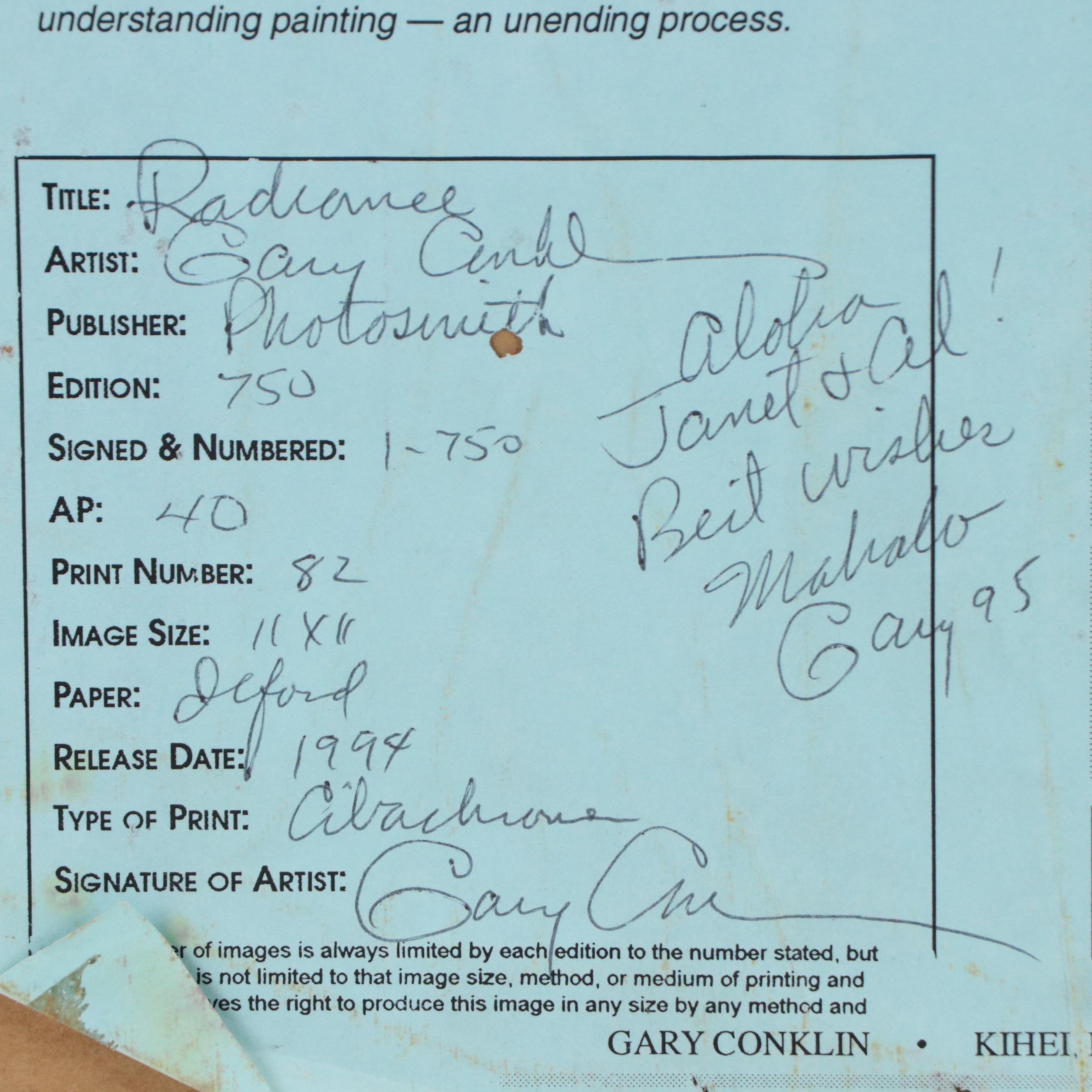 Gary Conklin Tropical Seascape Giclée "Radiance," 1995