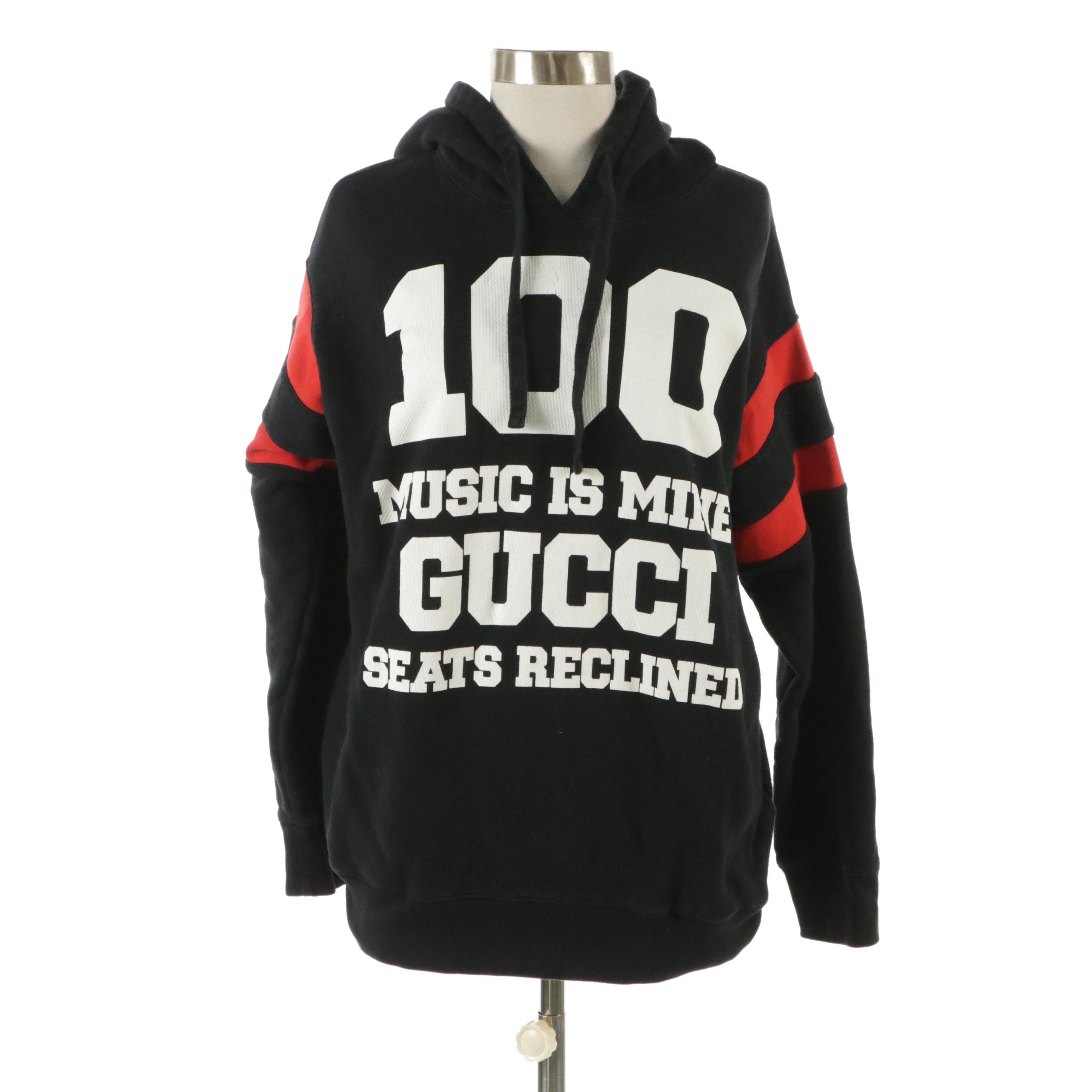 Gucci 100 Music Is Mine Black and Red Cotton Hoodie