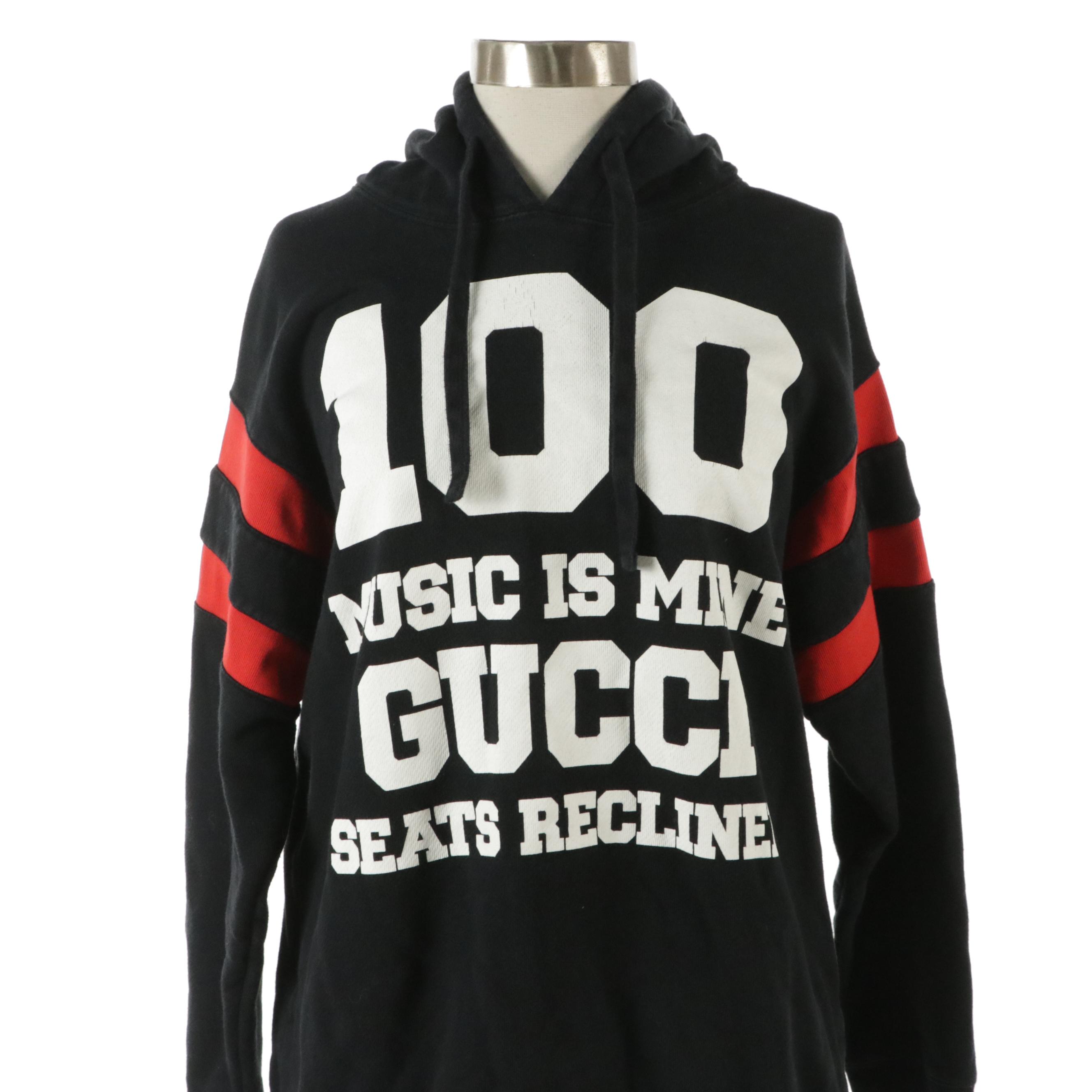 Gucci 100 Music Is Mine Black and Red Cotton Hoodie