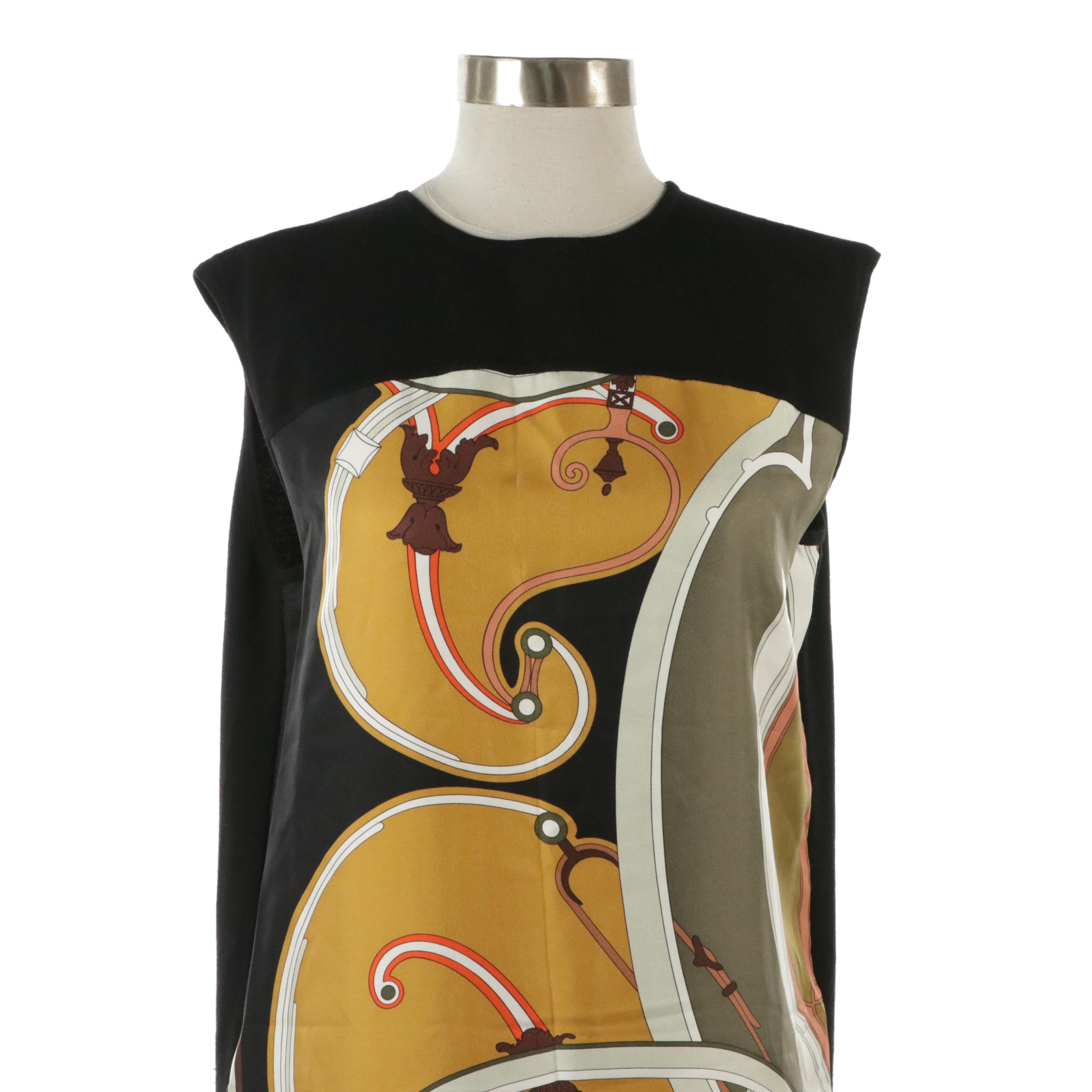 Hermès "Washington's Carriage" Silk Twill and Wool Sleeveless Dress