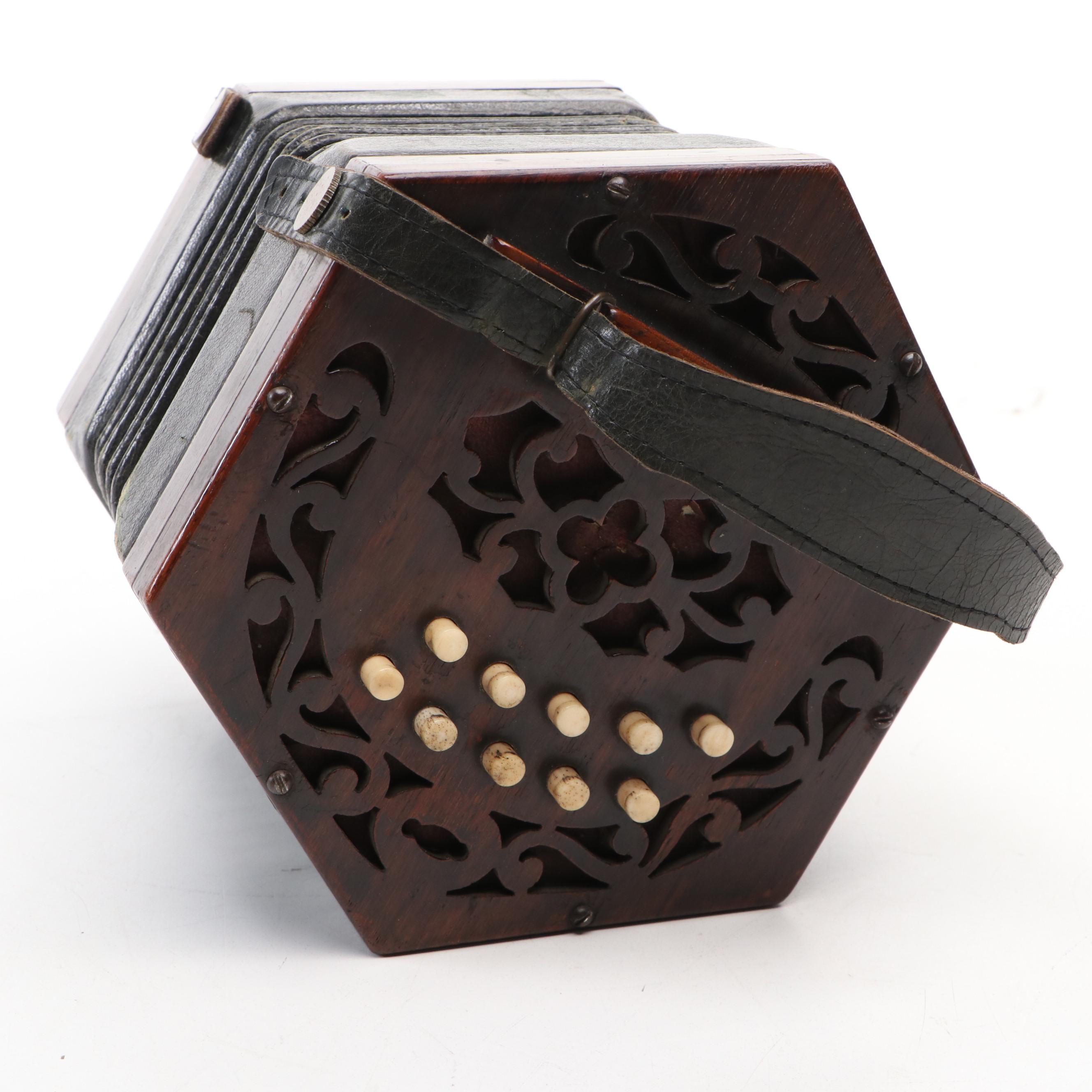 Carved Wood Concertina with Brass Telescopes