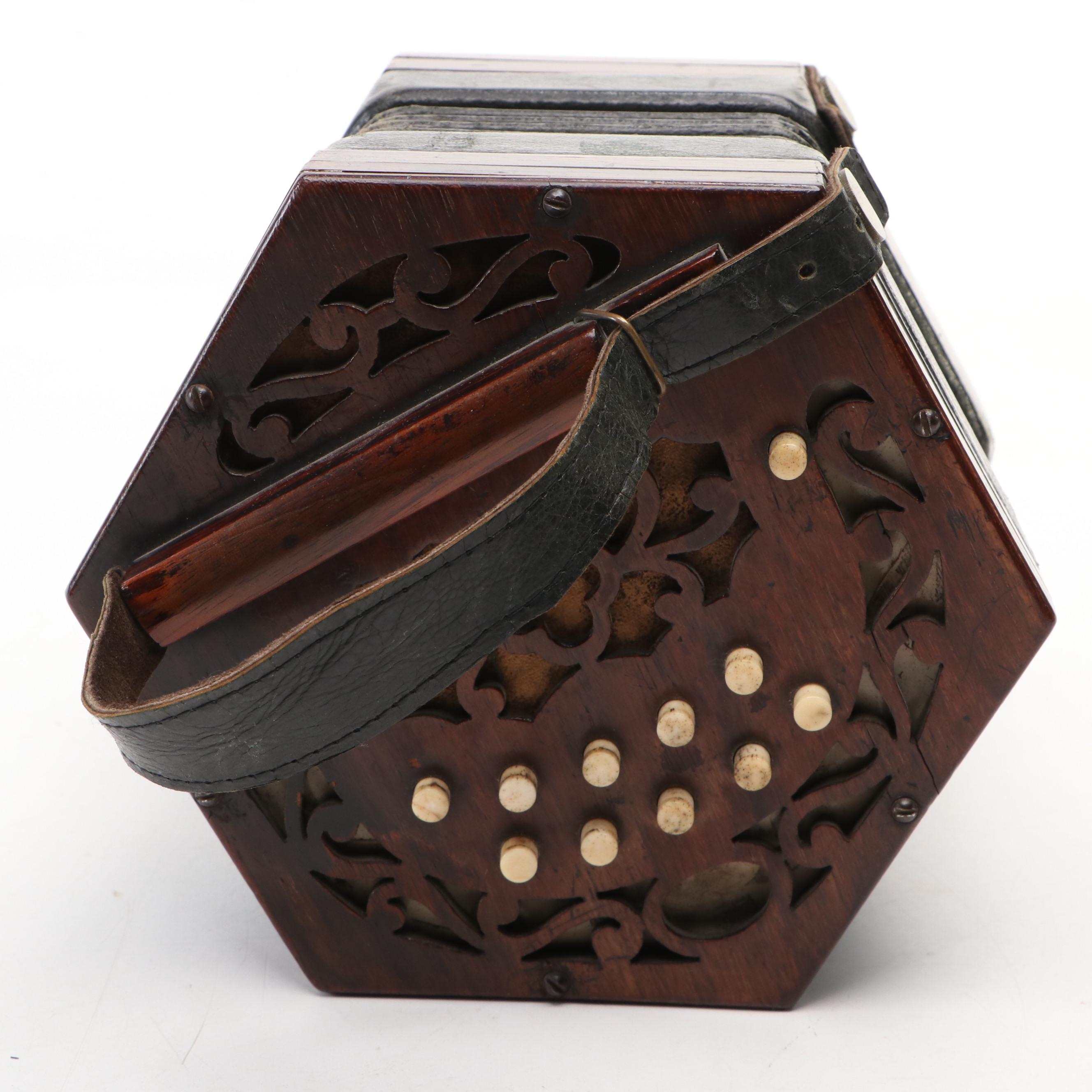 Carved Wood Concertina with Brass Telescopes