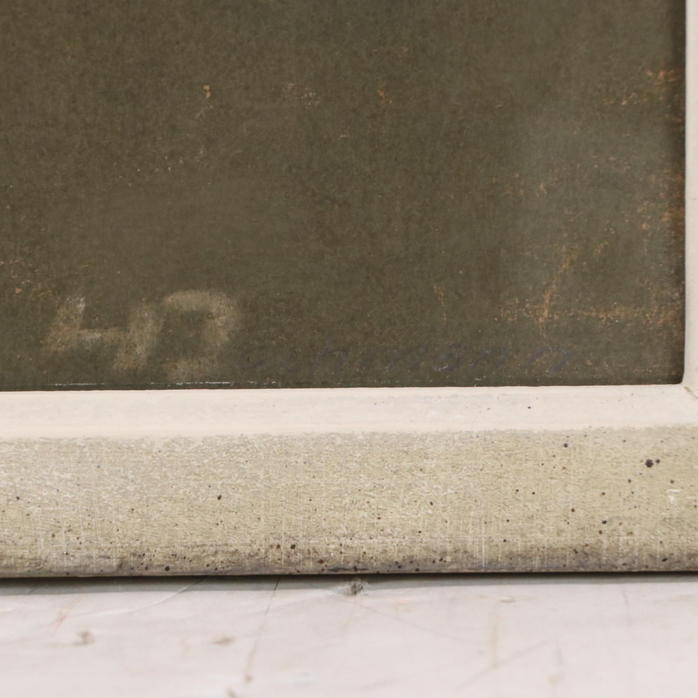 Achmann Stylized Chalk Pastel Drawing of Bird with Blue and Black Plumage