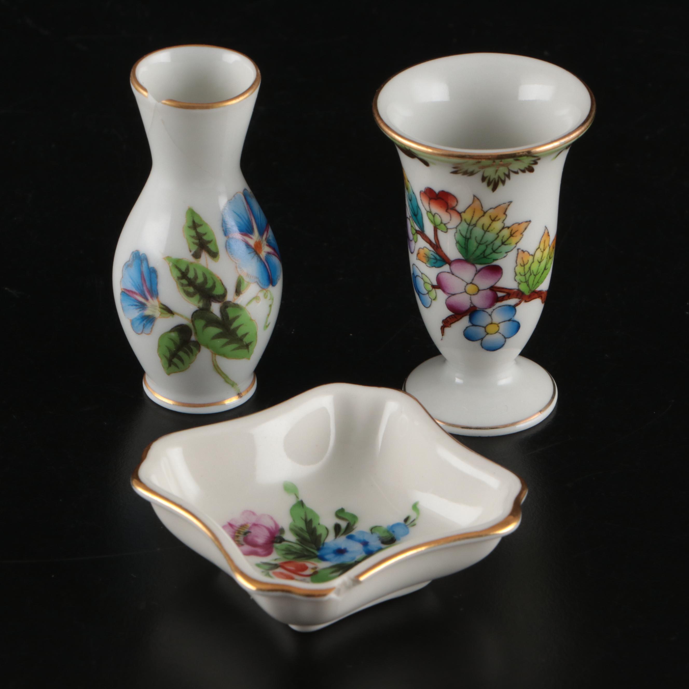 Herend Porcelain "Queen Victoria" with Other Bud Vase and Dish