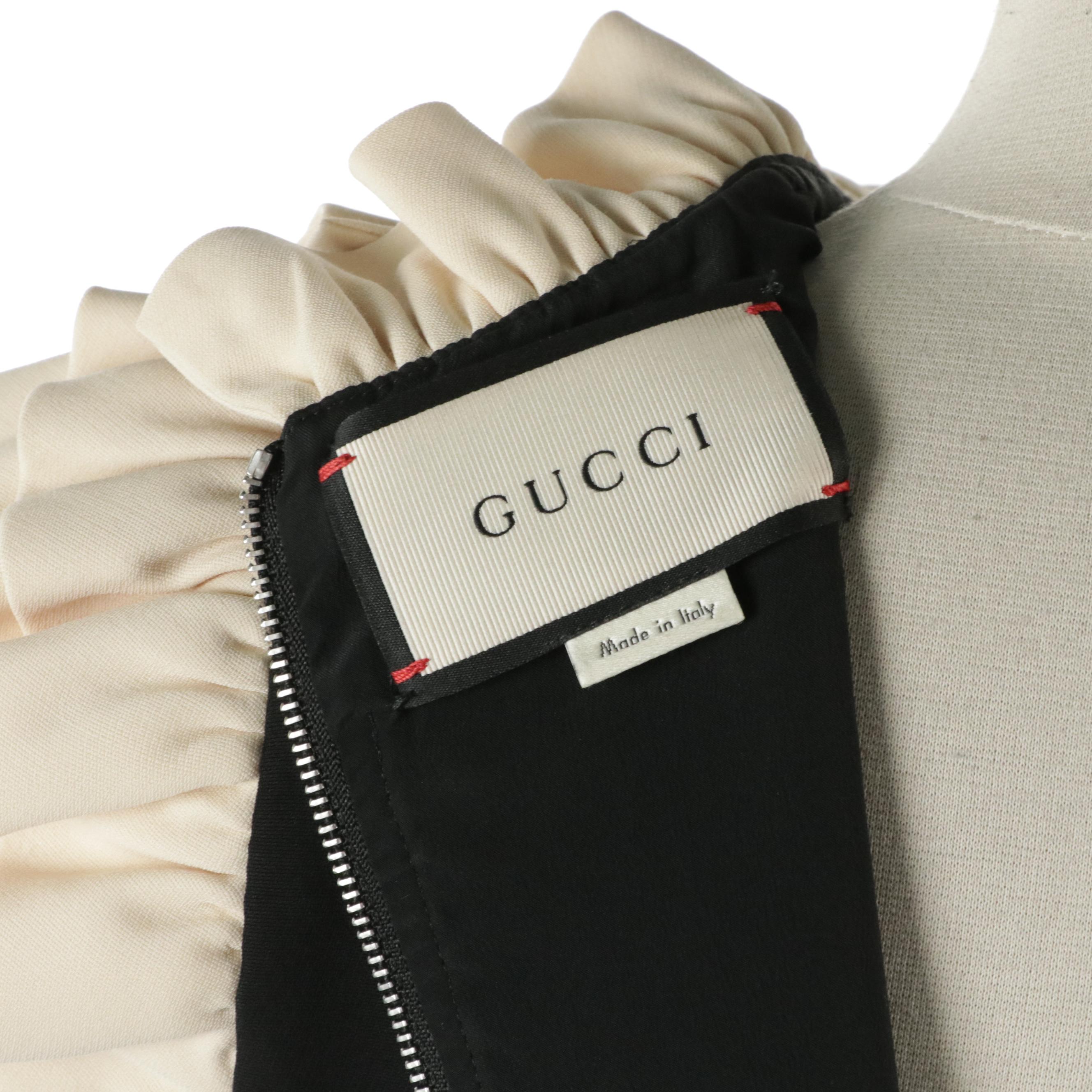 Gucci Floral Embroidered Ruffle Dress in Wool Crepe