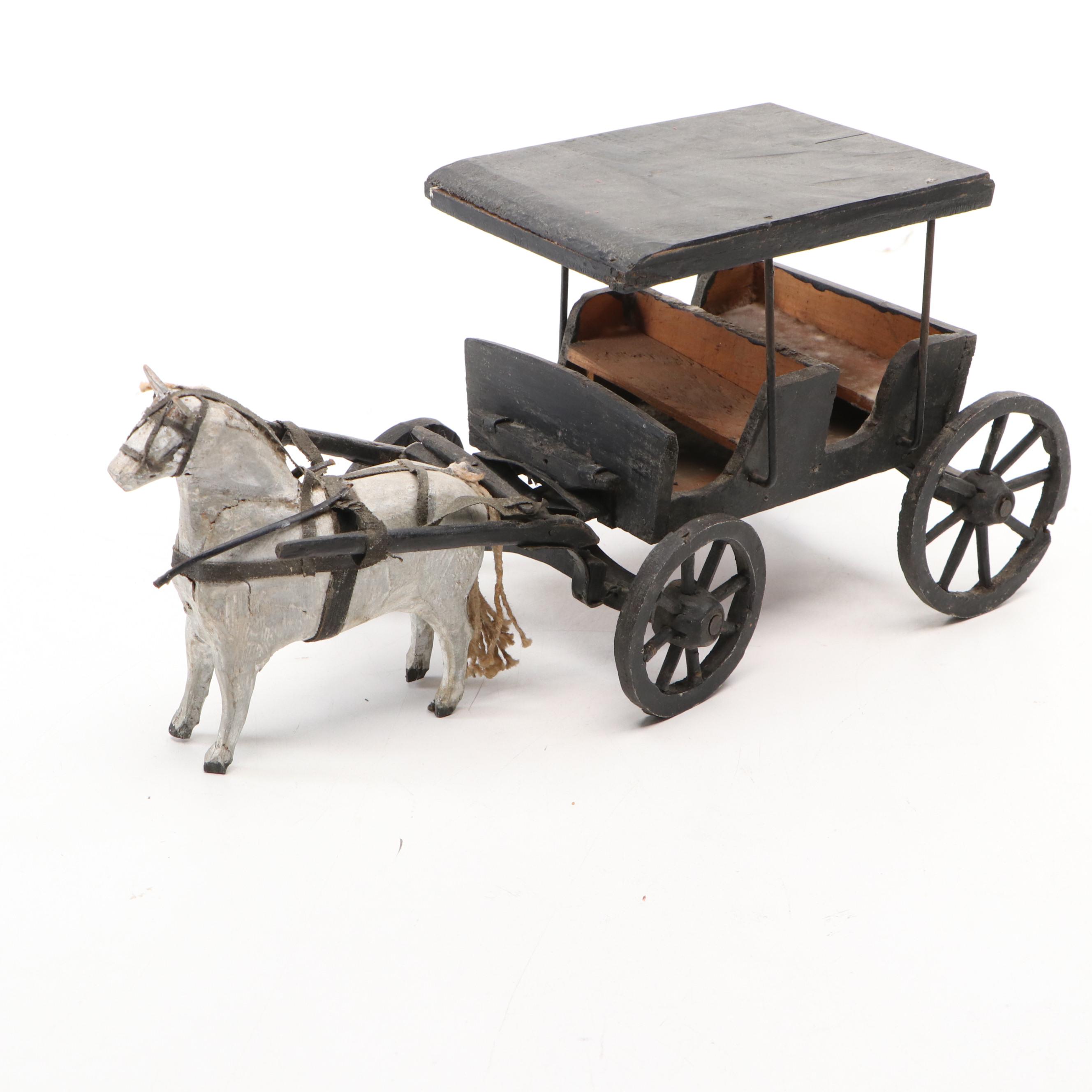 Folk Art Style Hand-Carved Wooden Wagon