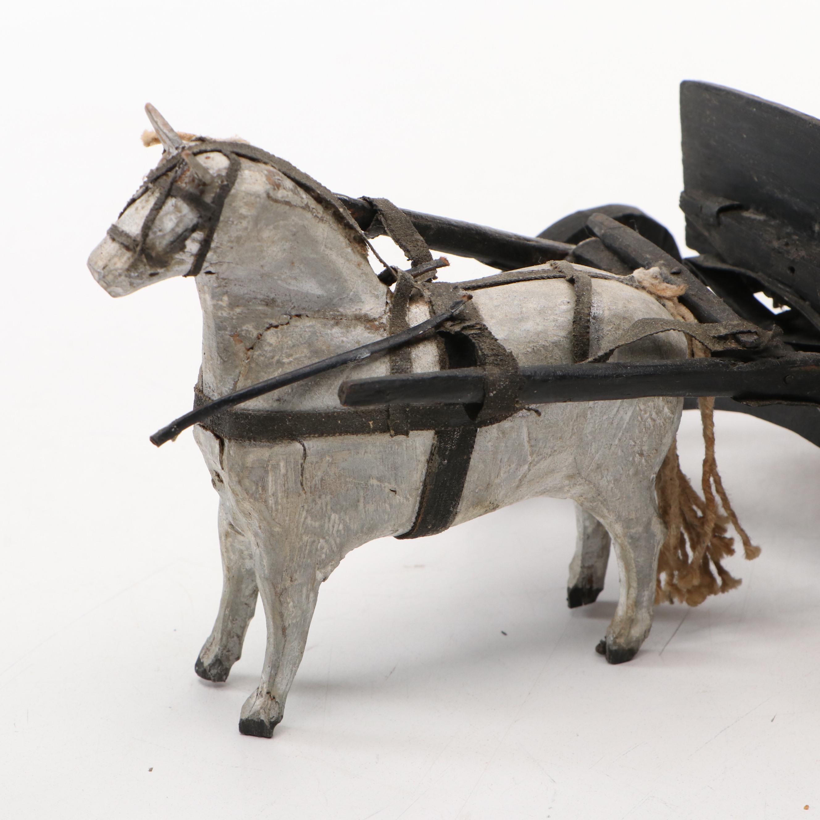 Folk Art Style Hand-Carved Wooden Wagon