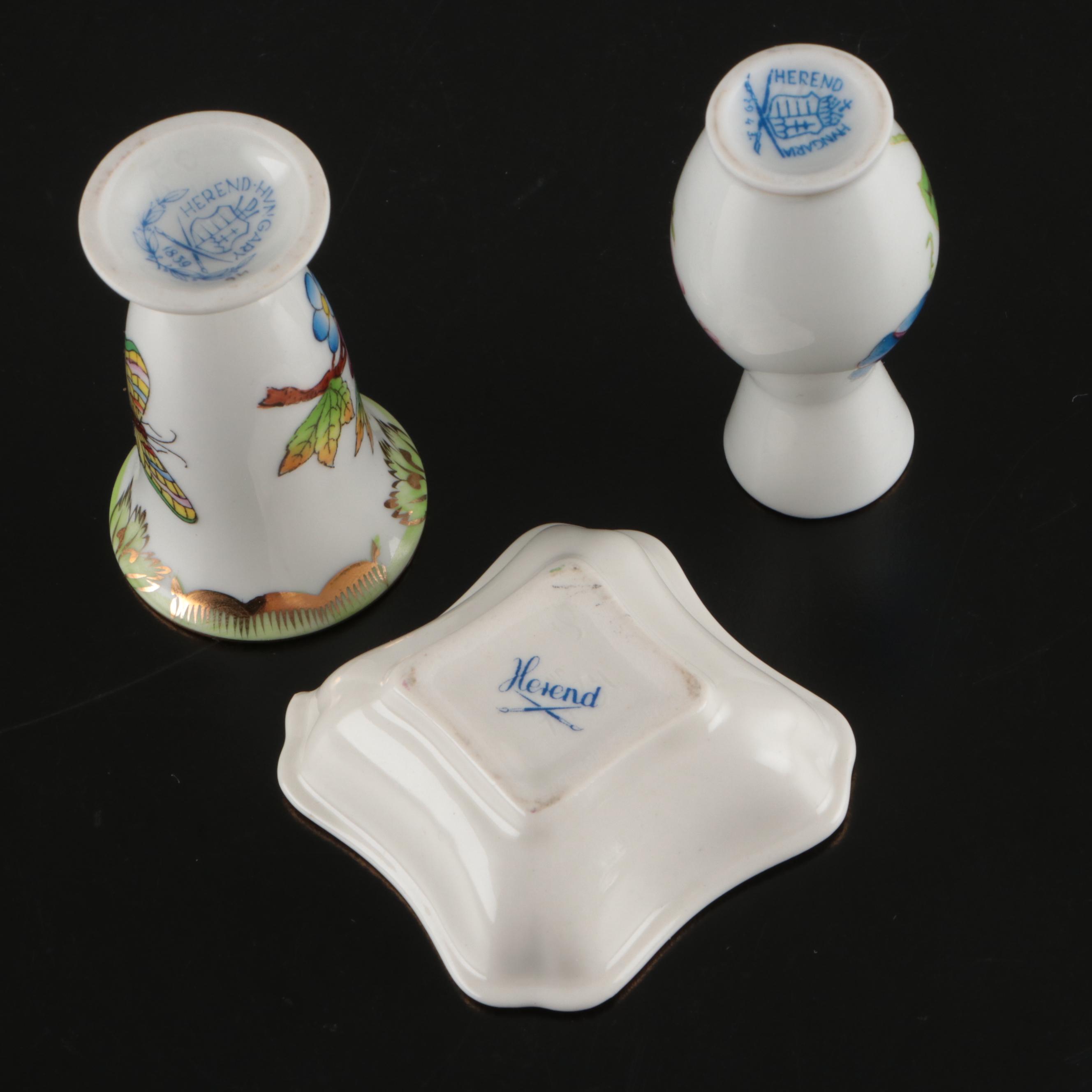 Herend Porcelain "Queen Victoria" with Other Bud Vase and Dish