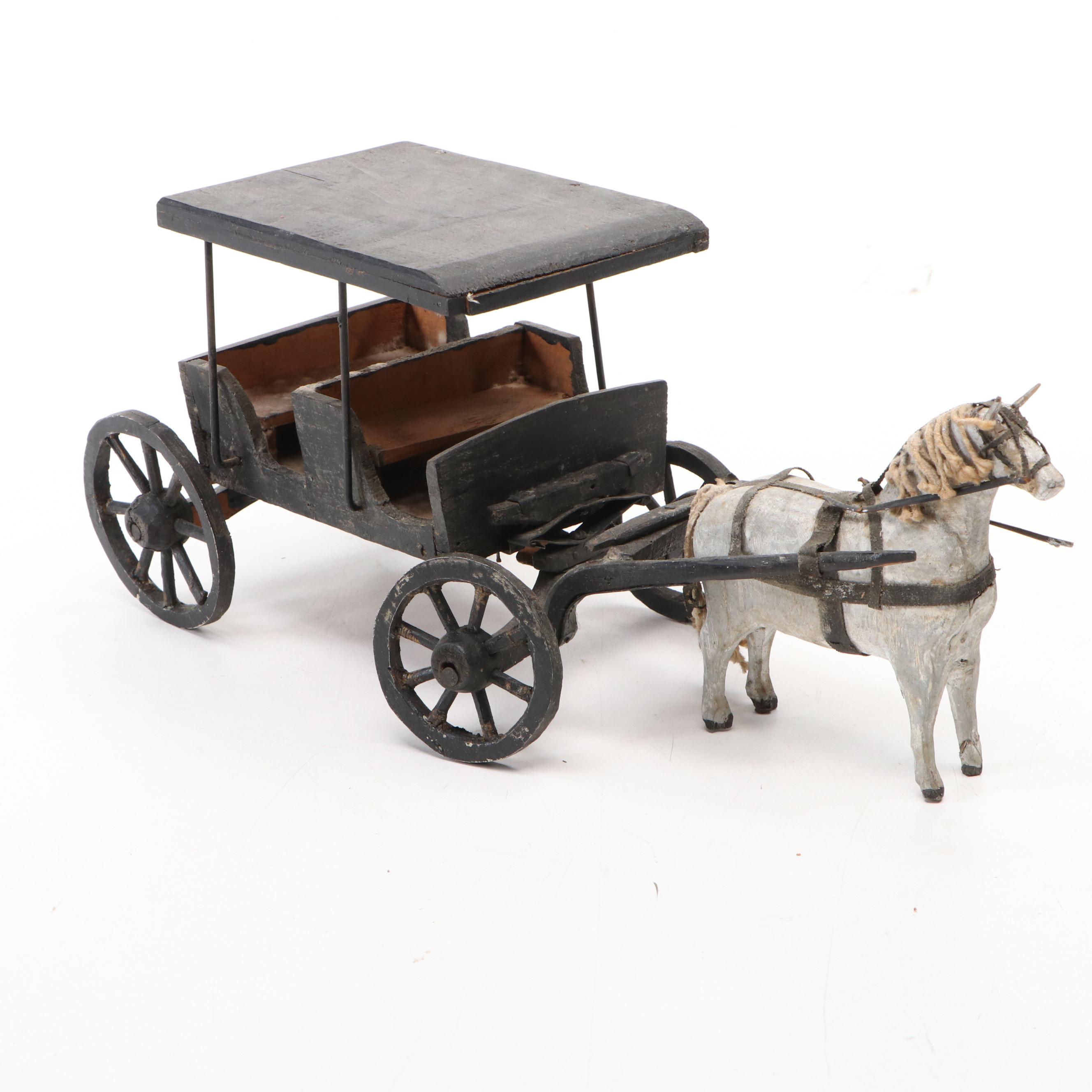 Folk Art Style Hand-Carved Wooden Wagon