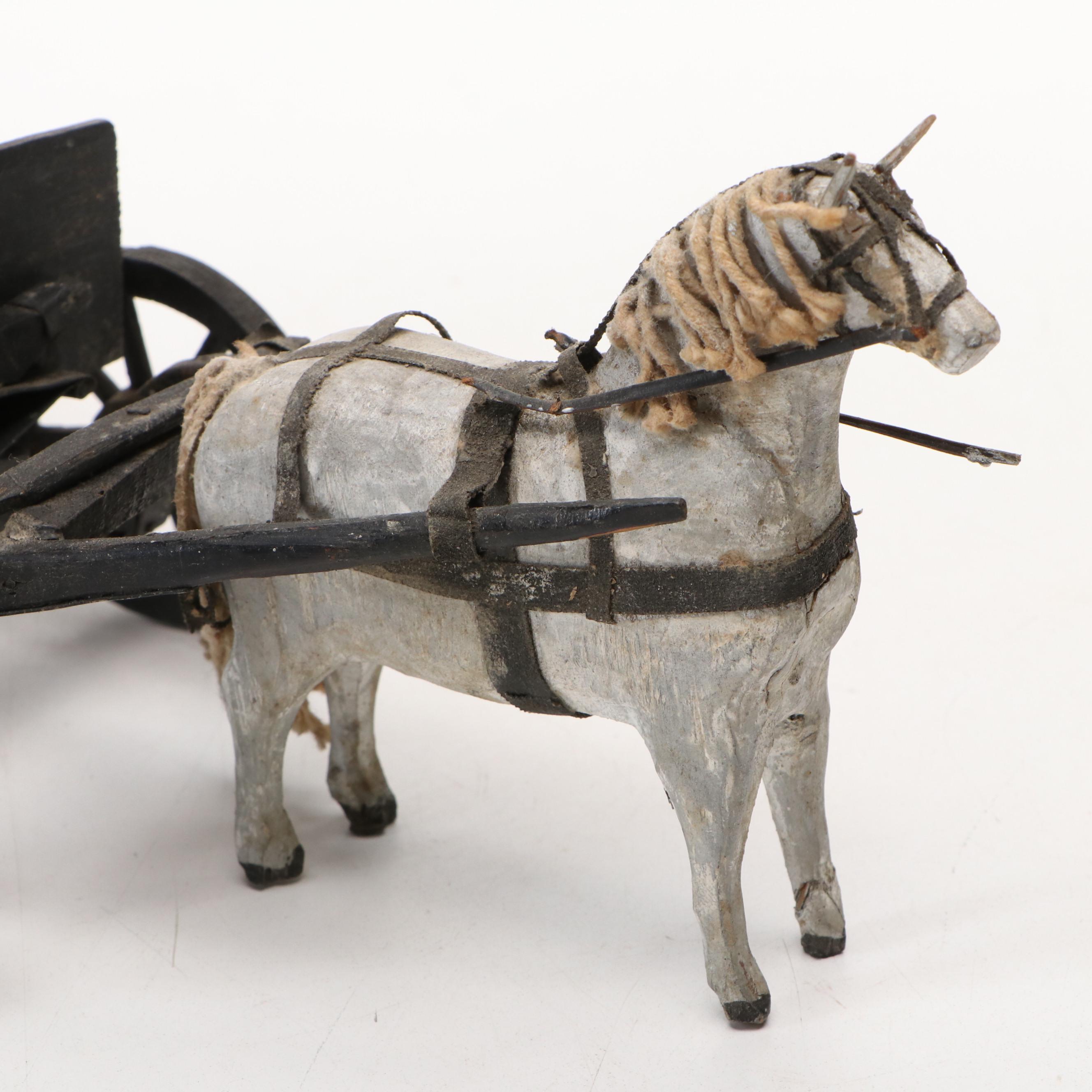 Folk Art Style Hand-Carved Wooden Wagon