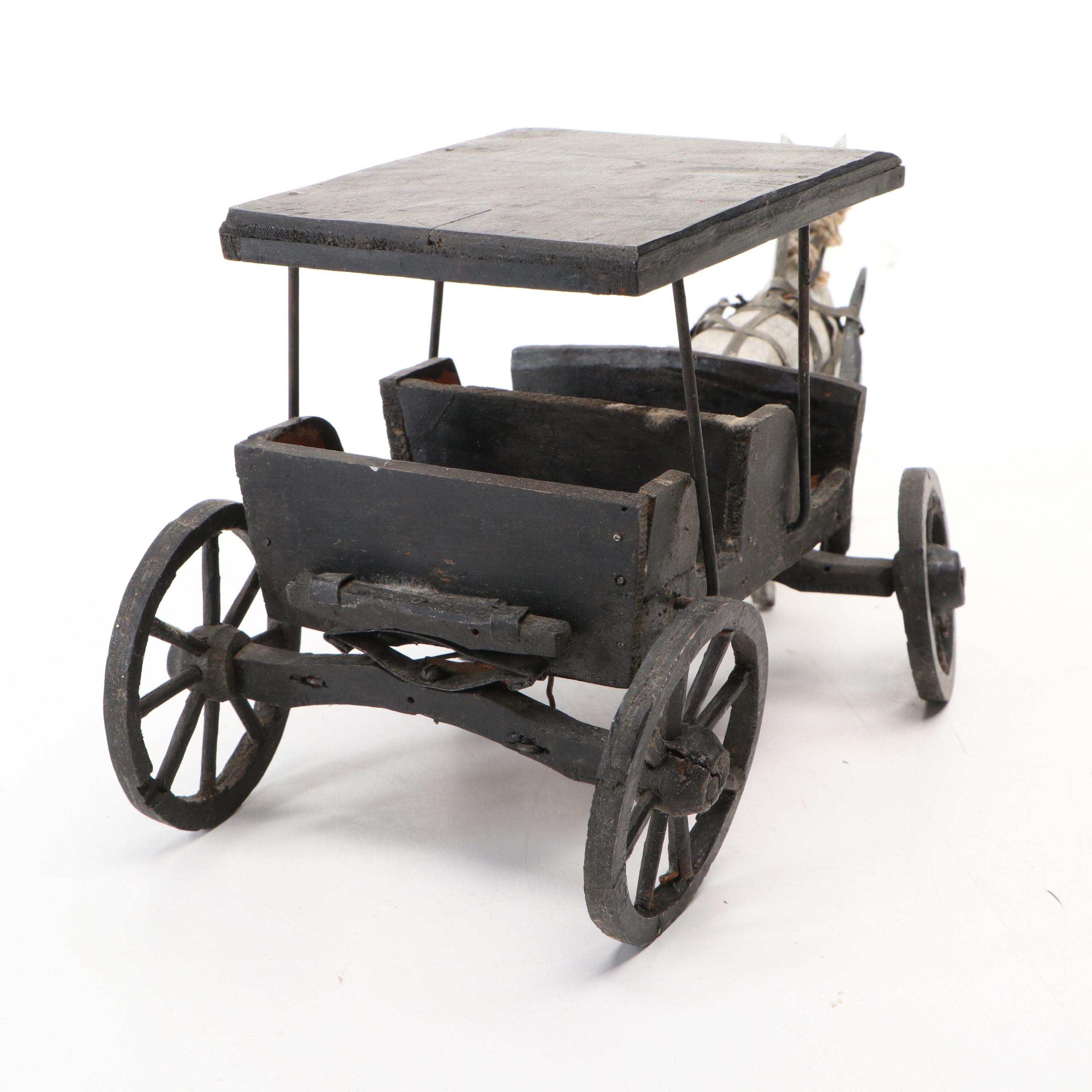 Folk Art Style Hand-Carved Wooden Wagon