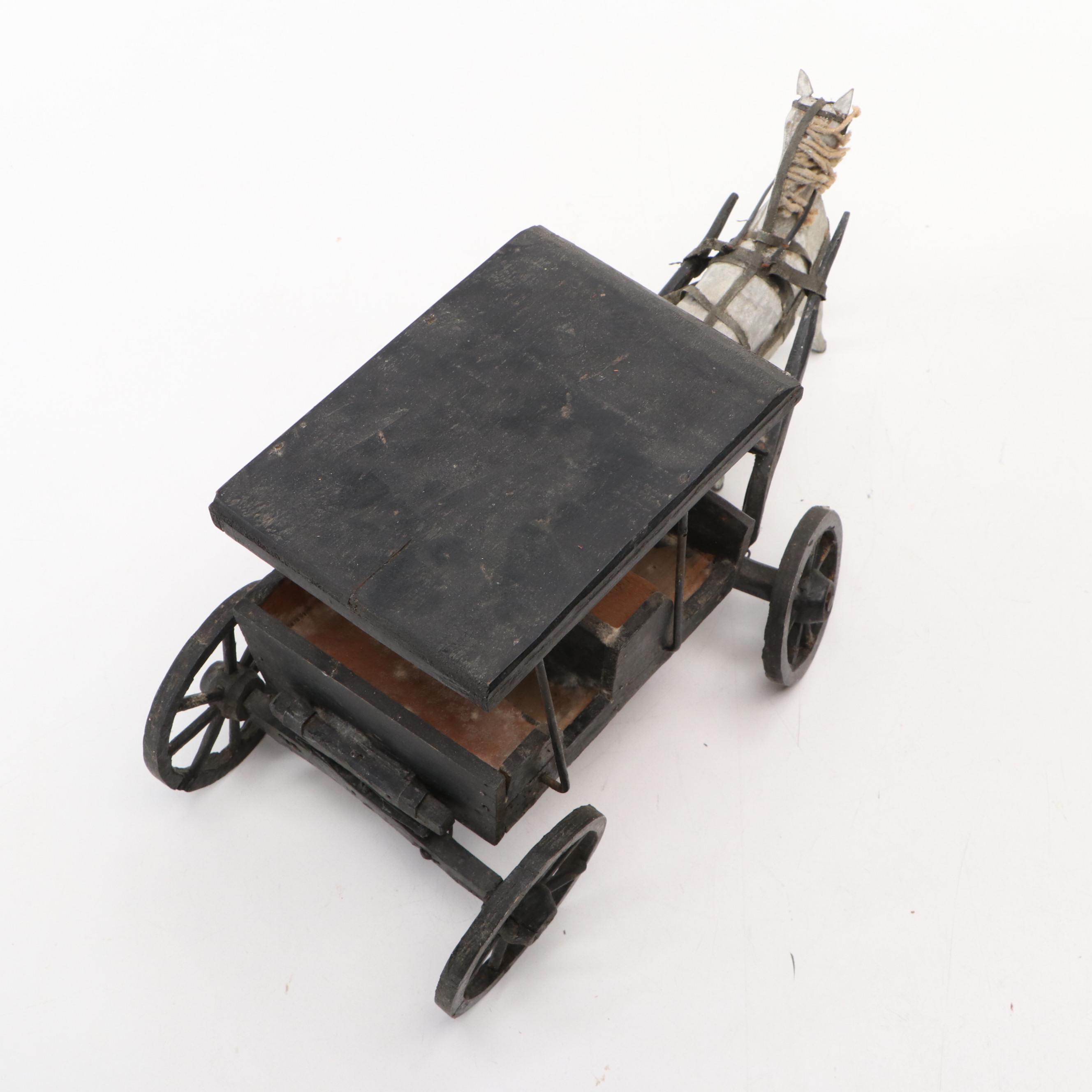 Folk Art Style Hand-Carved Wooden Wagon