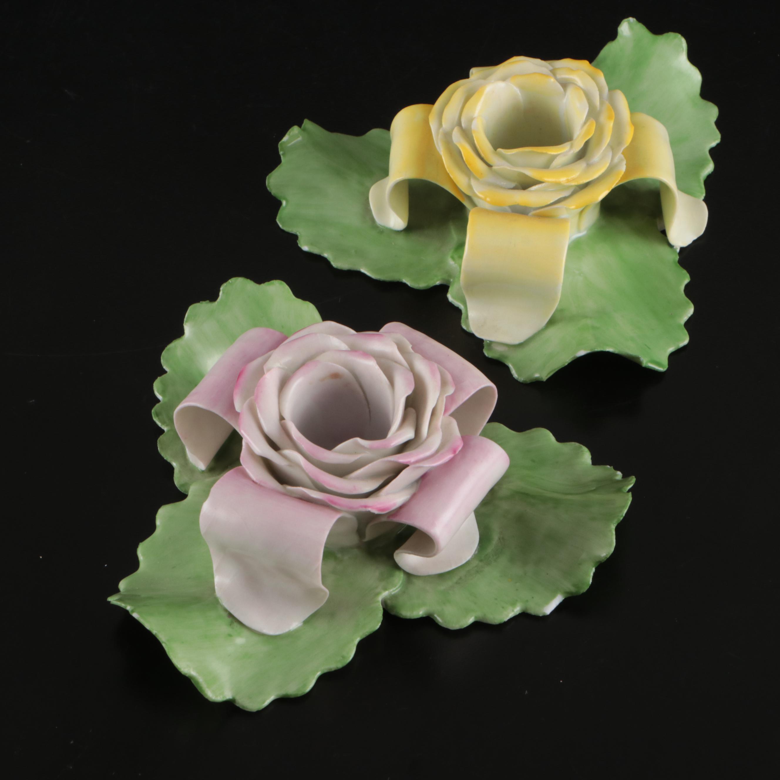 Herend Porcelain Rose Candlesticks