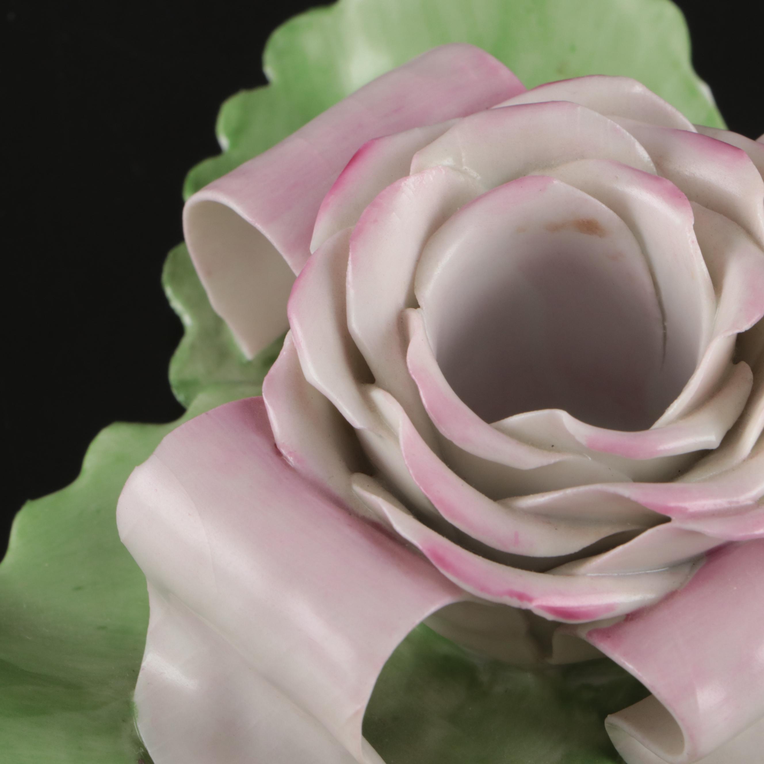 Herend Porcelain Rose Candlesticks