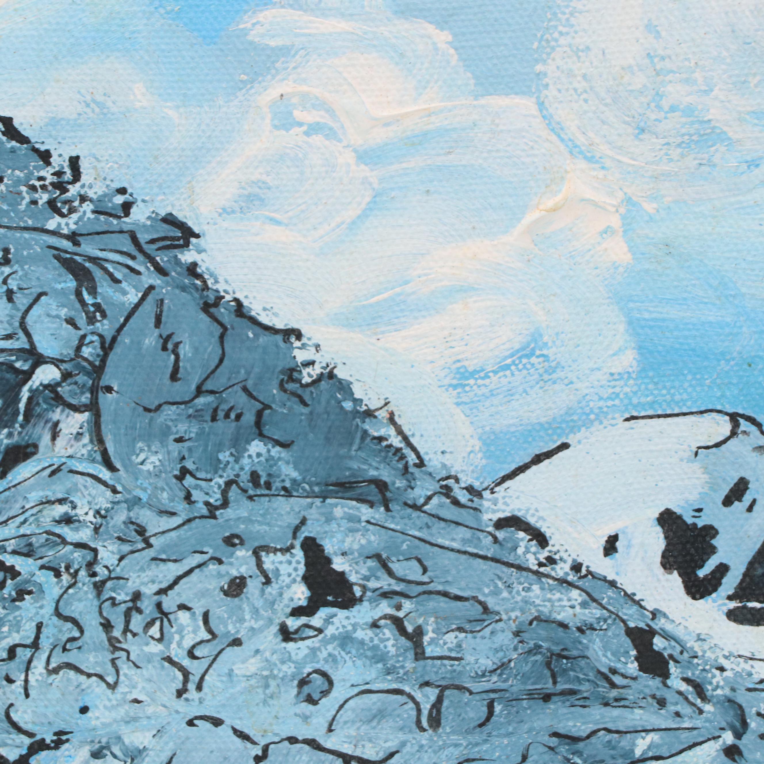 Stylized Diptych Oil Paintings of Mountain Goats "Unsteady At The Top," 1992