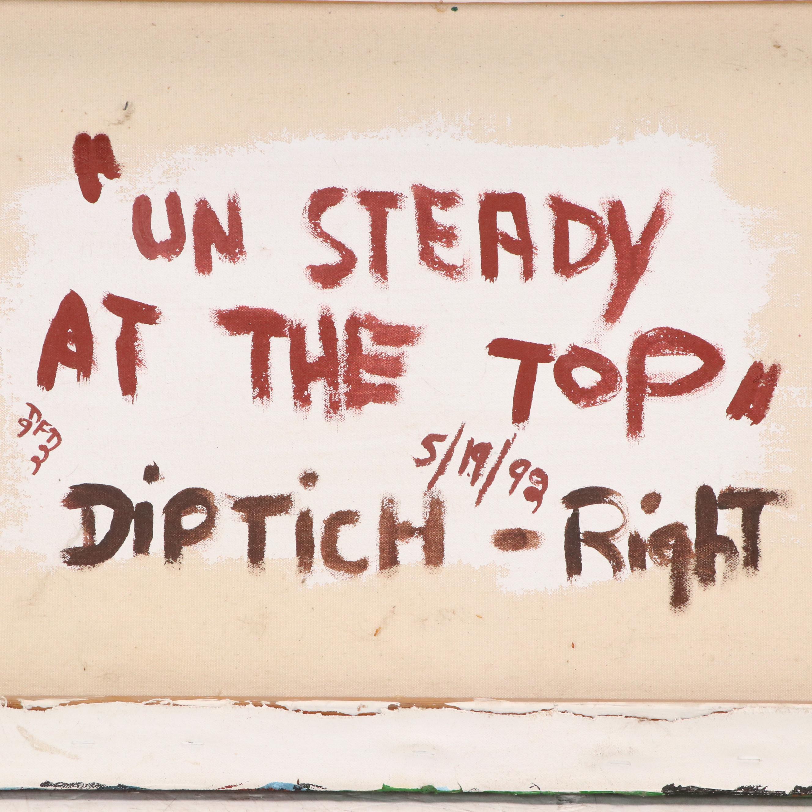 Stylized Diptych Oil Paintings of Mountain Goats "Unsteady At The Top," 1992