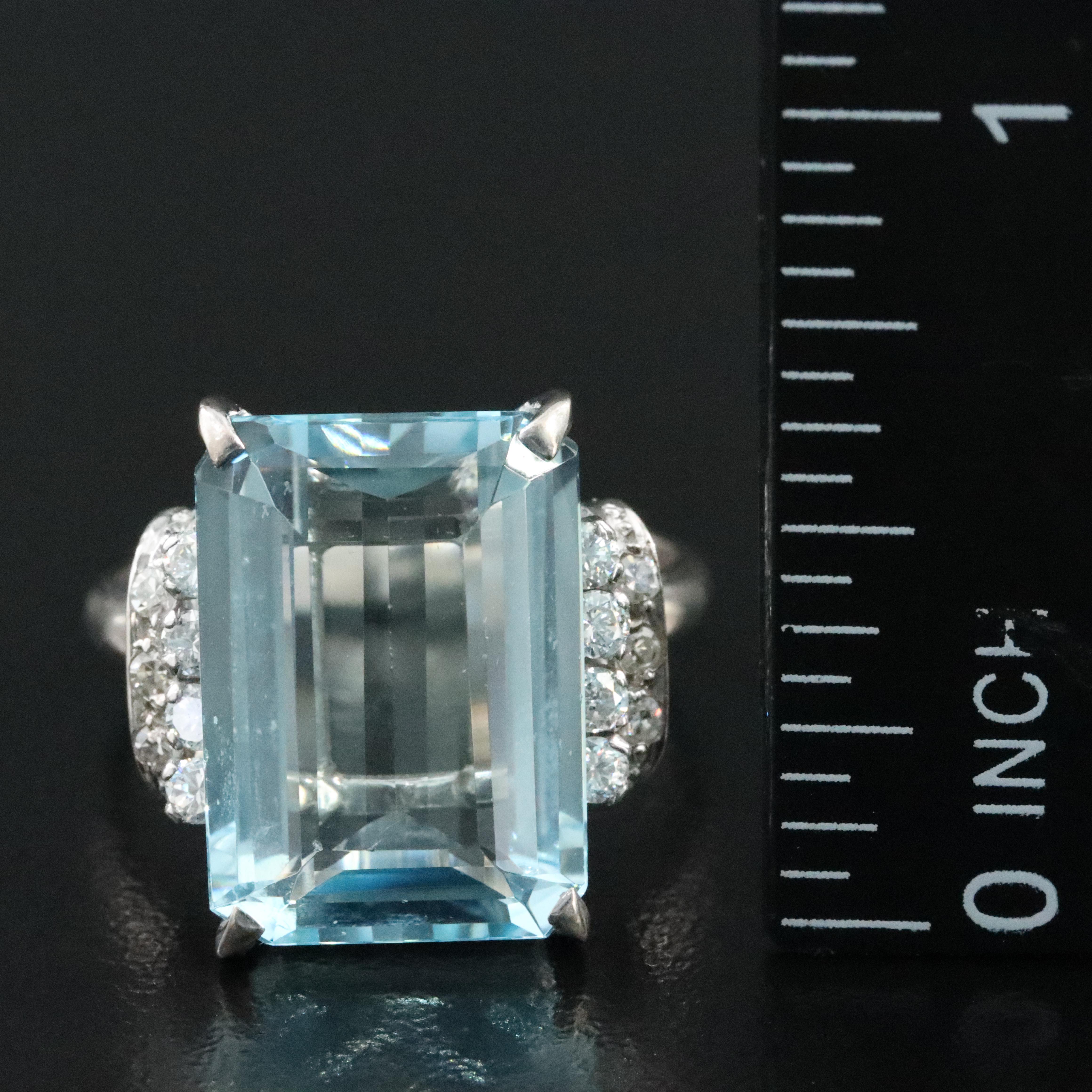 Vintage 10K 8.78 CT Aquamarine and Diamond Ring