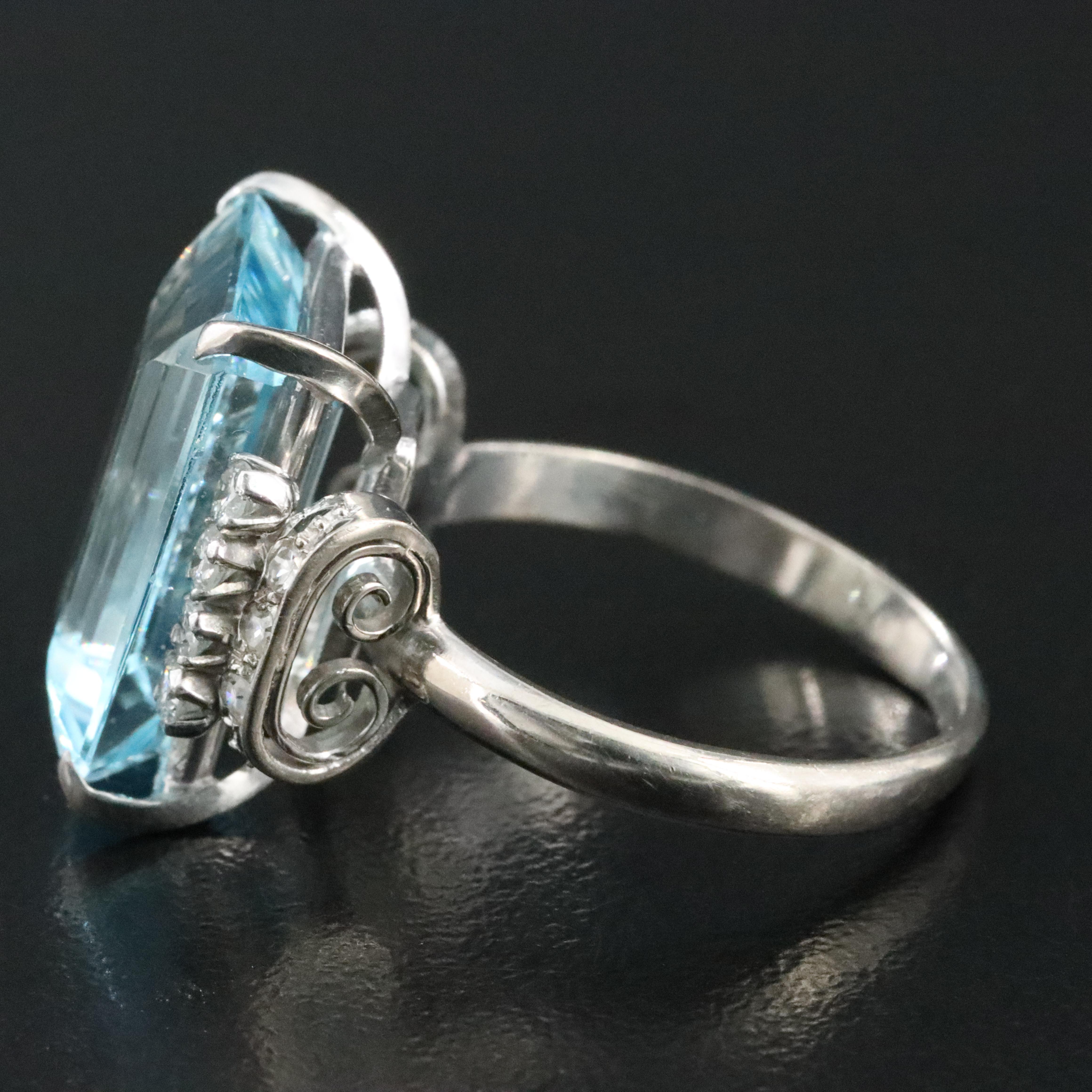 Vintage 10K 8.78 CT Aquamarine and Diamond Ring
