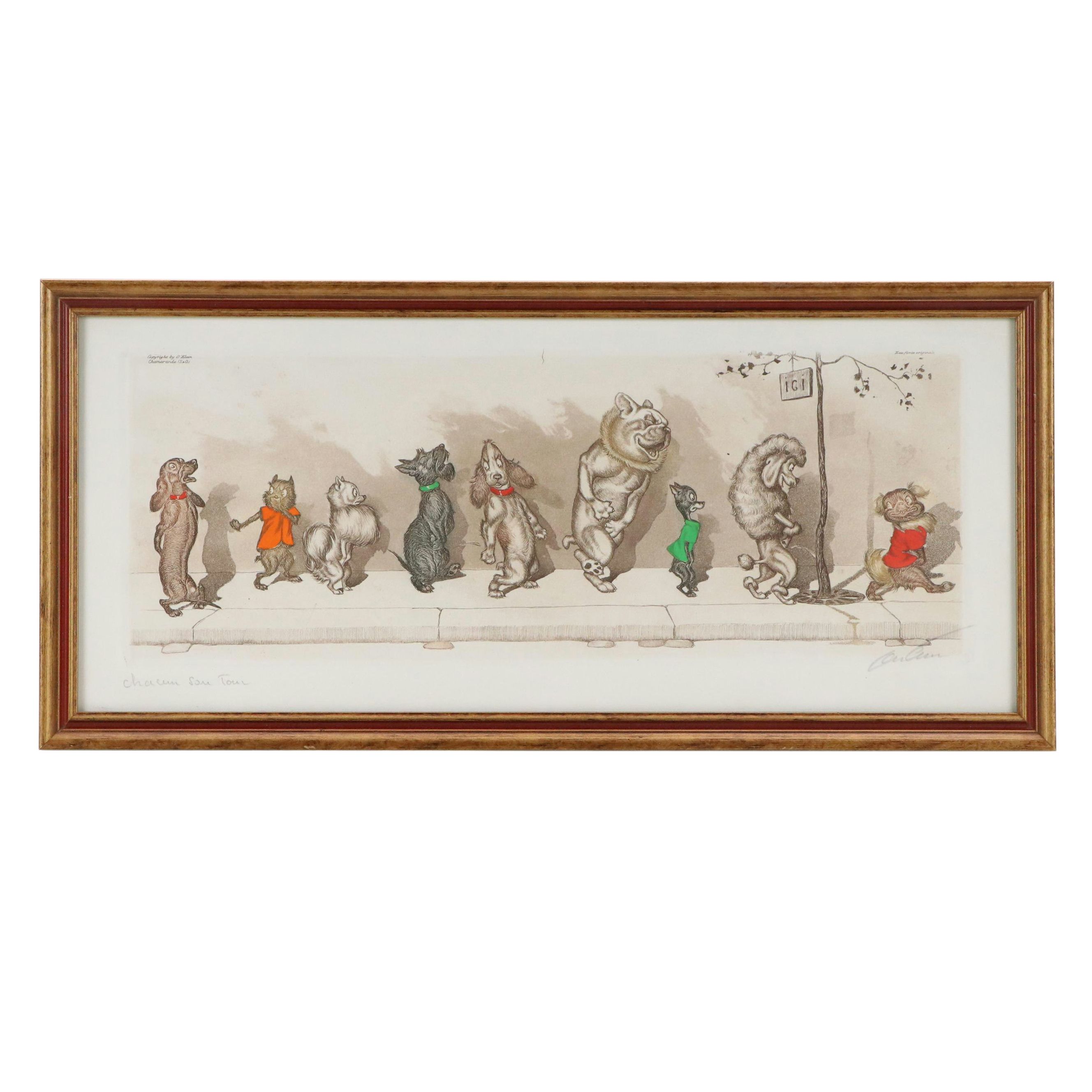 Boris O'Klein Hand-Colored Etching with Aquatint "Chacun Son Tour"