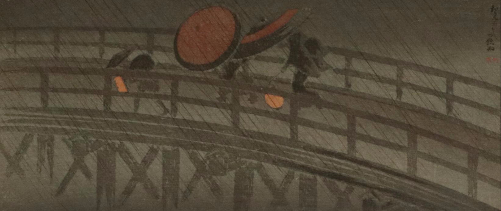 Takahashi Shōtei Woodblock "Night Shower..." Early 20th Century