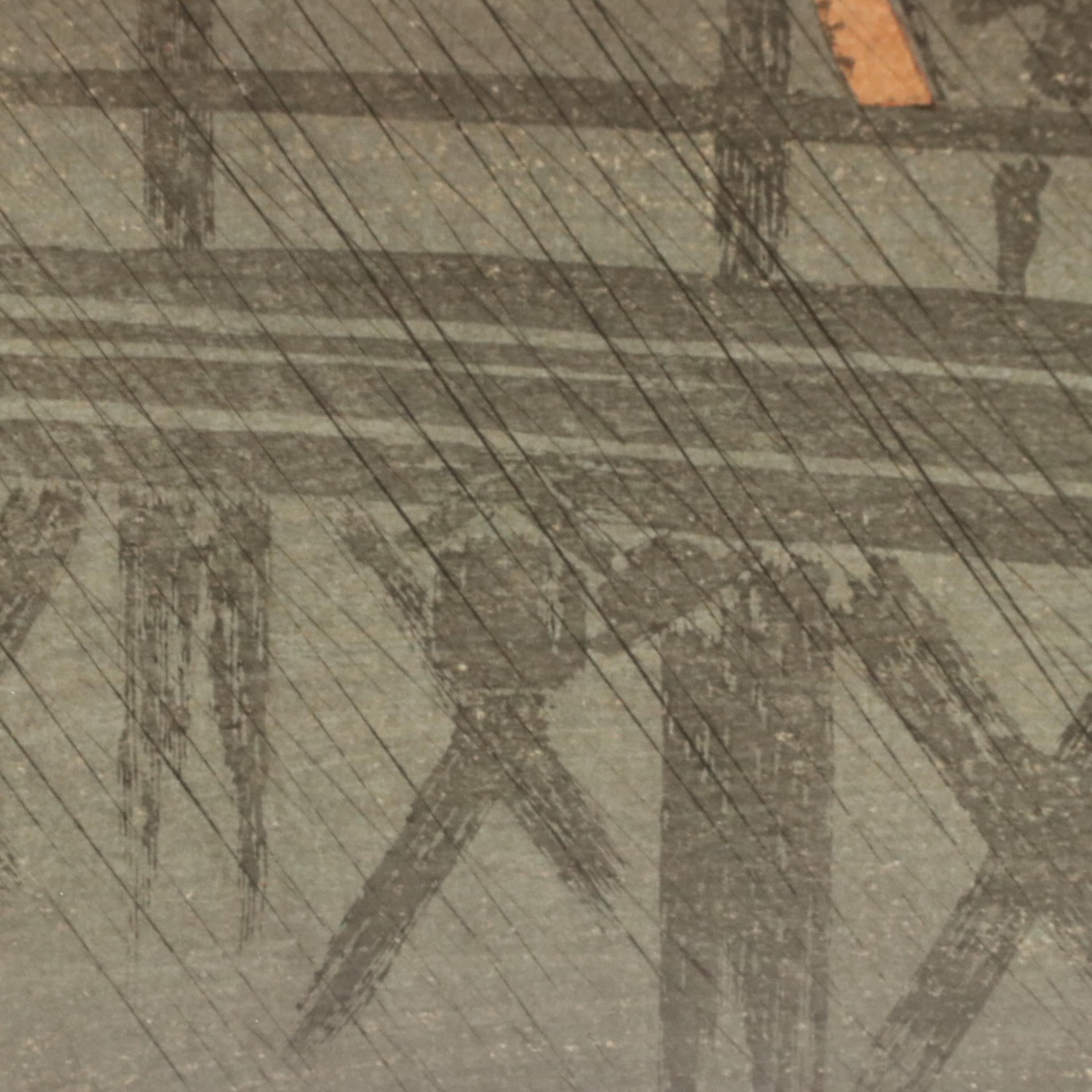 Takahashi Shōtei Woodblock "Night Shower..." Early 20th Century