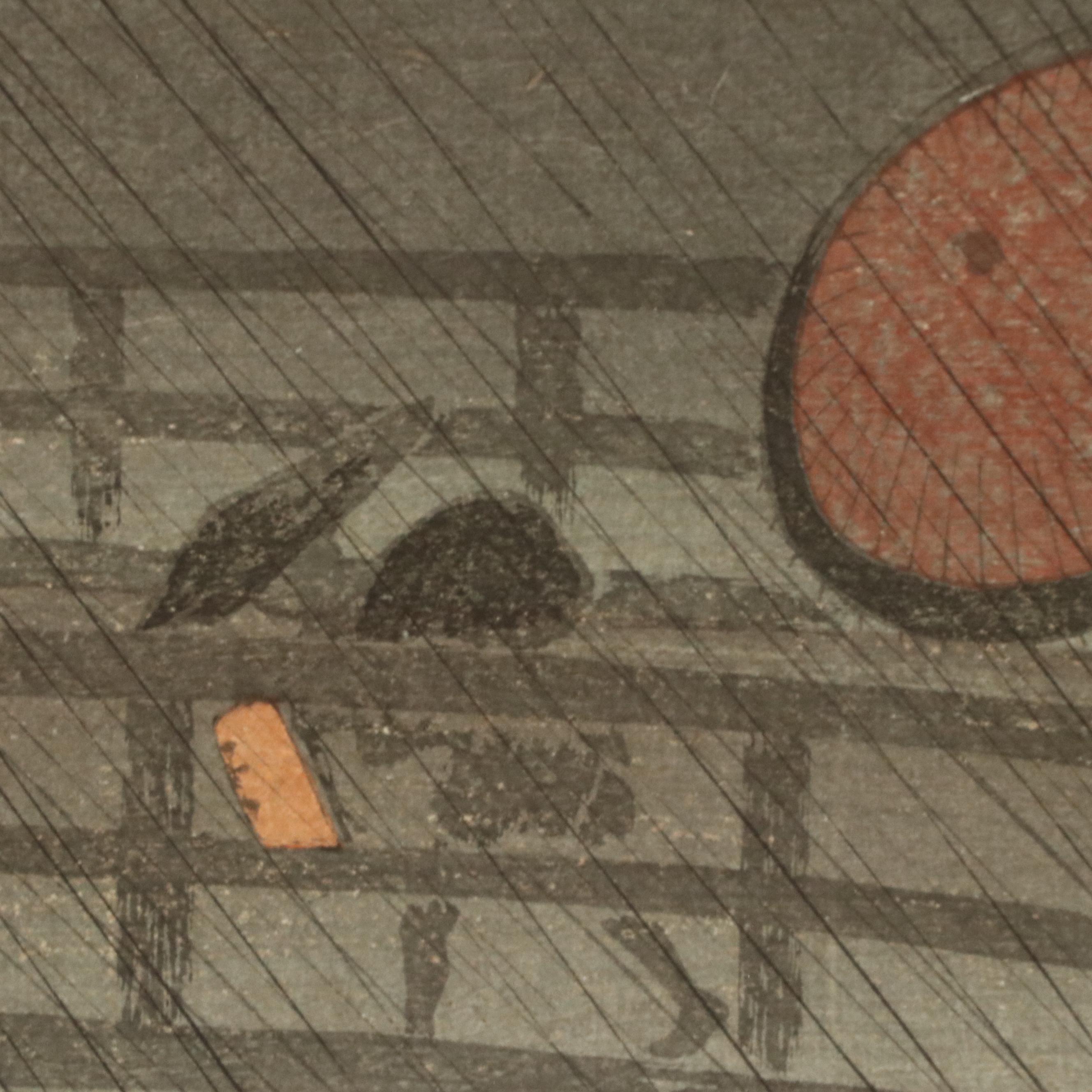 Takahashi Shōtei Woodblock "Night Shower..." Early 20th Century