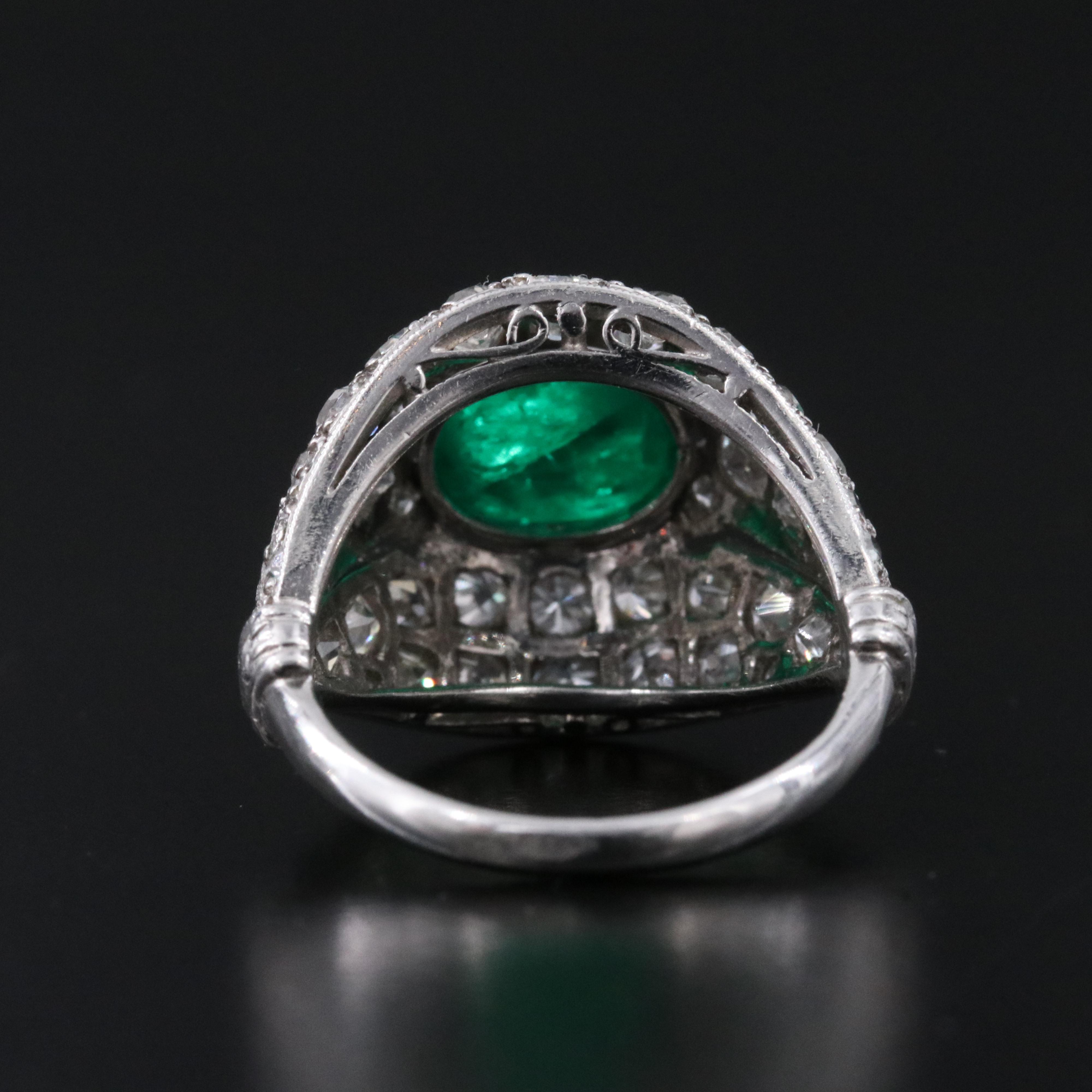 Vintage Platinum Emerald and 1.95 CTW Diamond Dome Ring