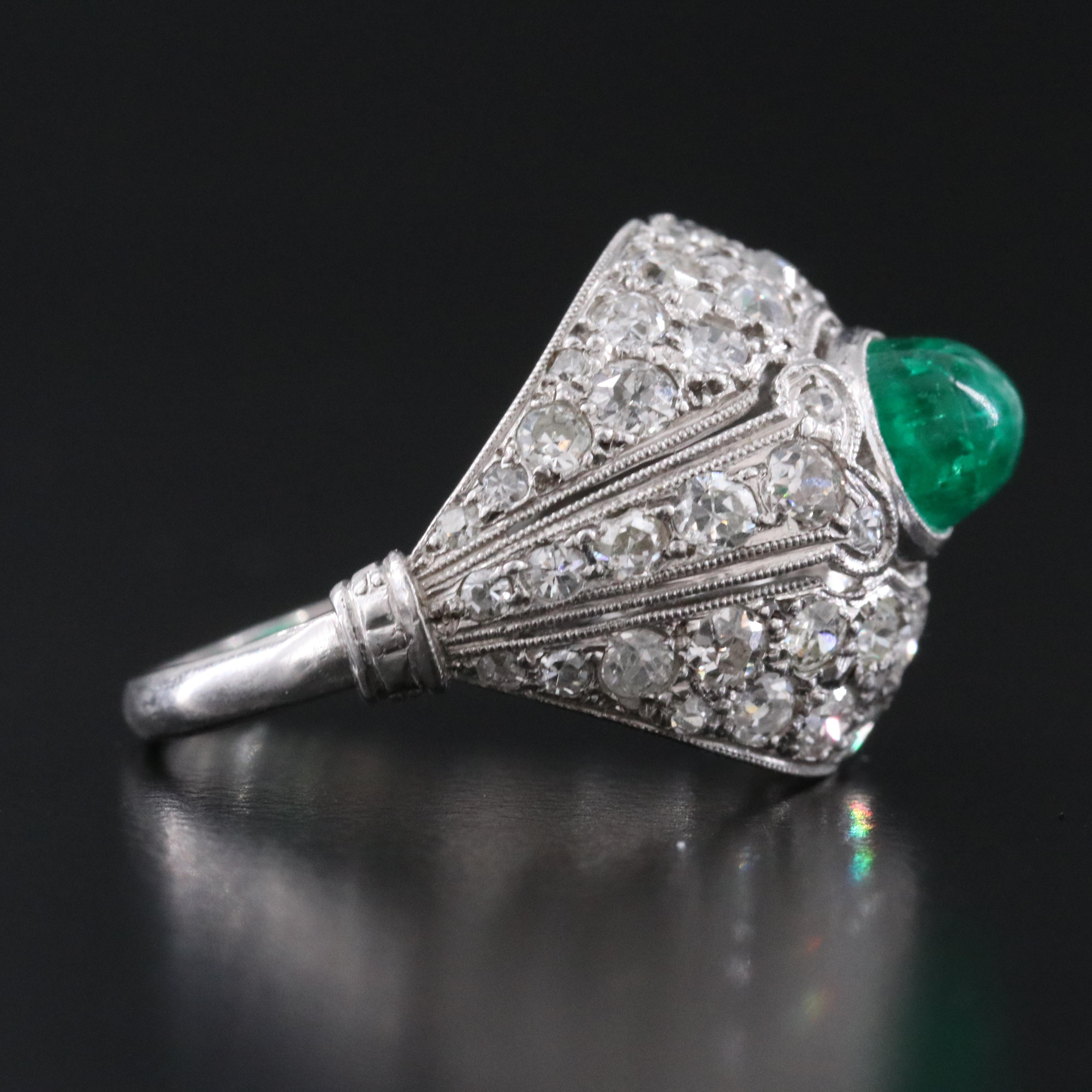 Vintage Platinum Emerald and 1.95 CTW Diamond Dome Ring