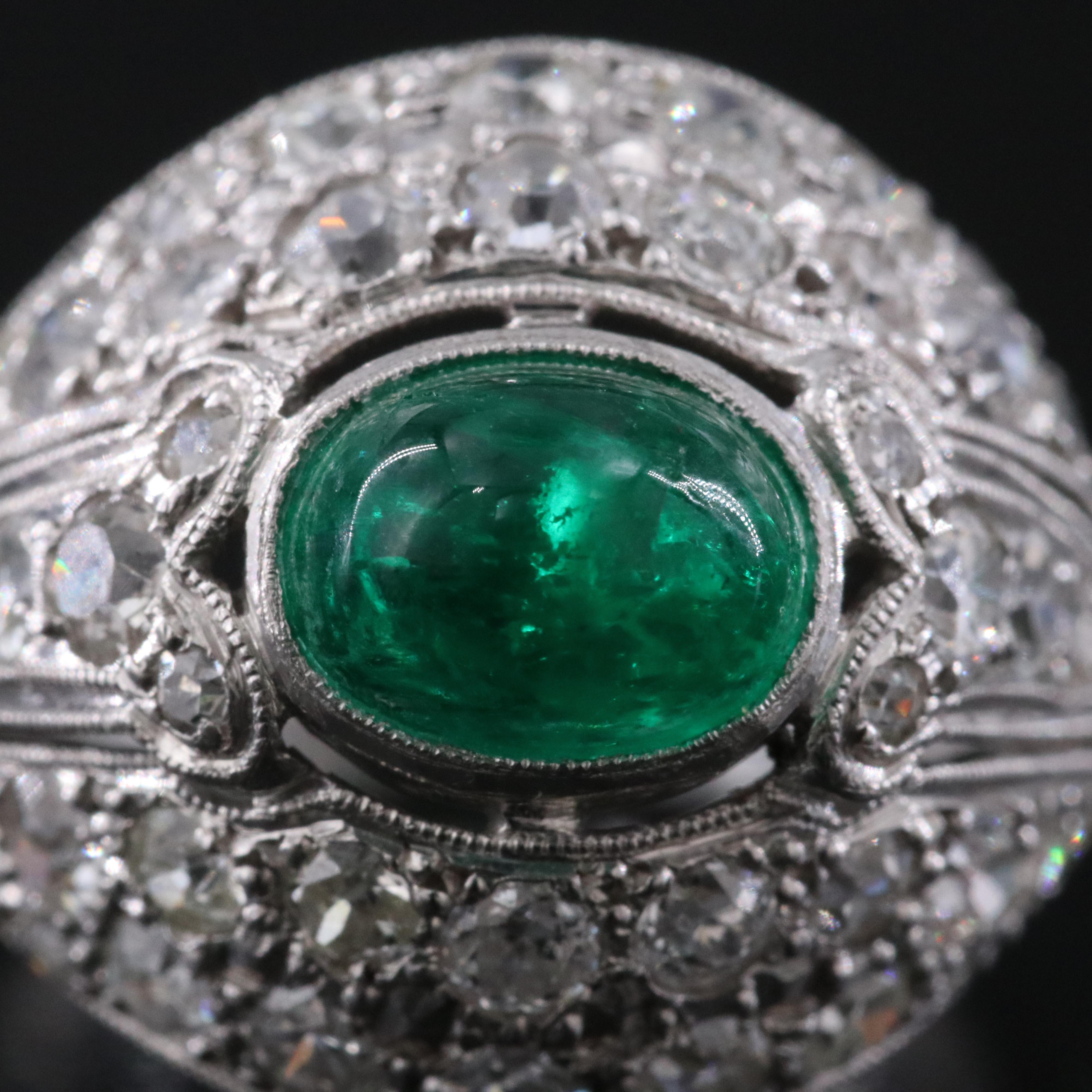 Vintage Platinum Emerald and 1.95 CTW Diamond Dome Ring