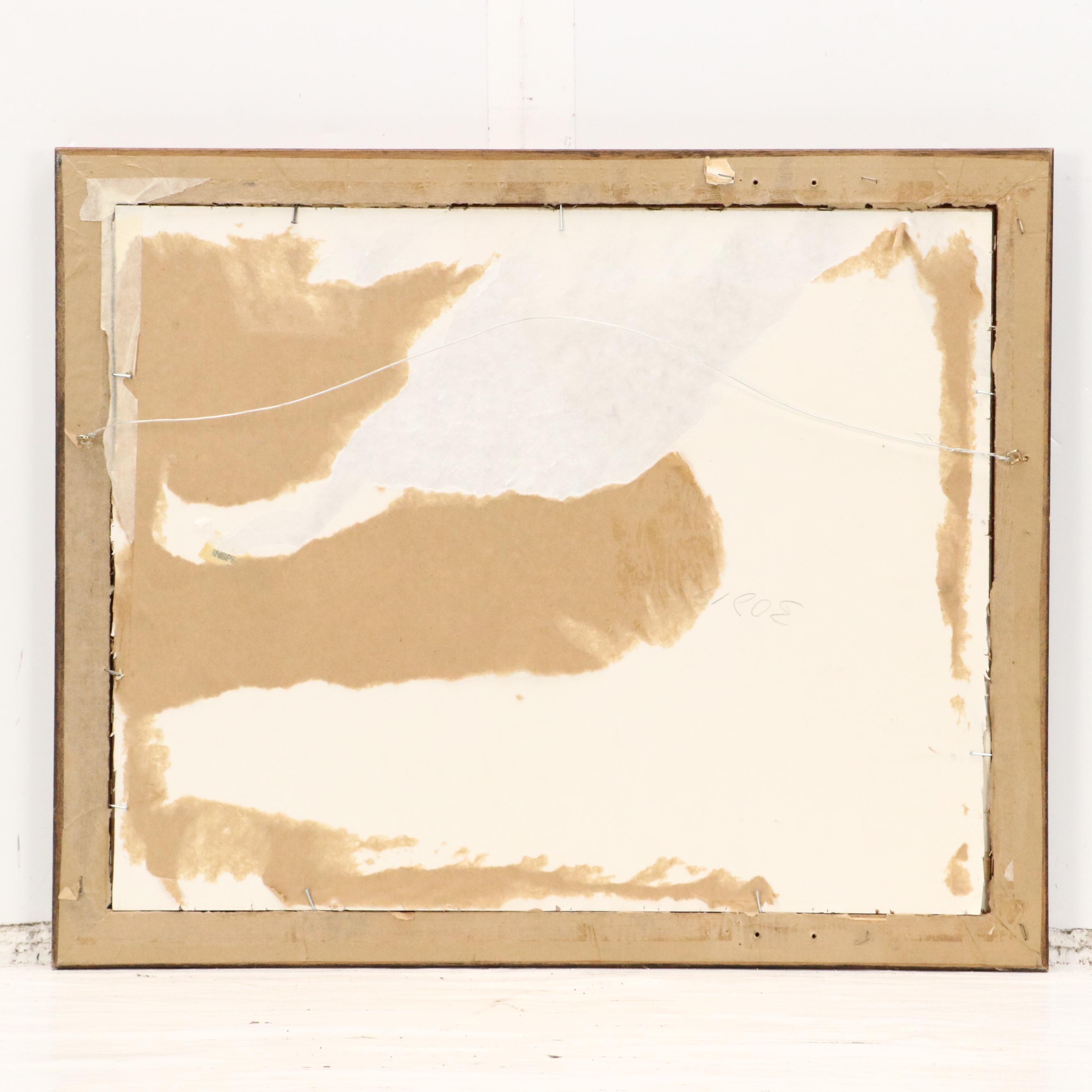 Watercolor Painting of House on Rocky Beach, Mid-20th Century