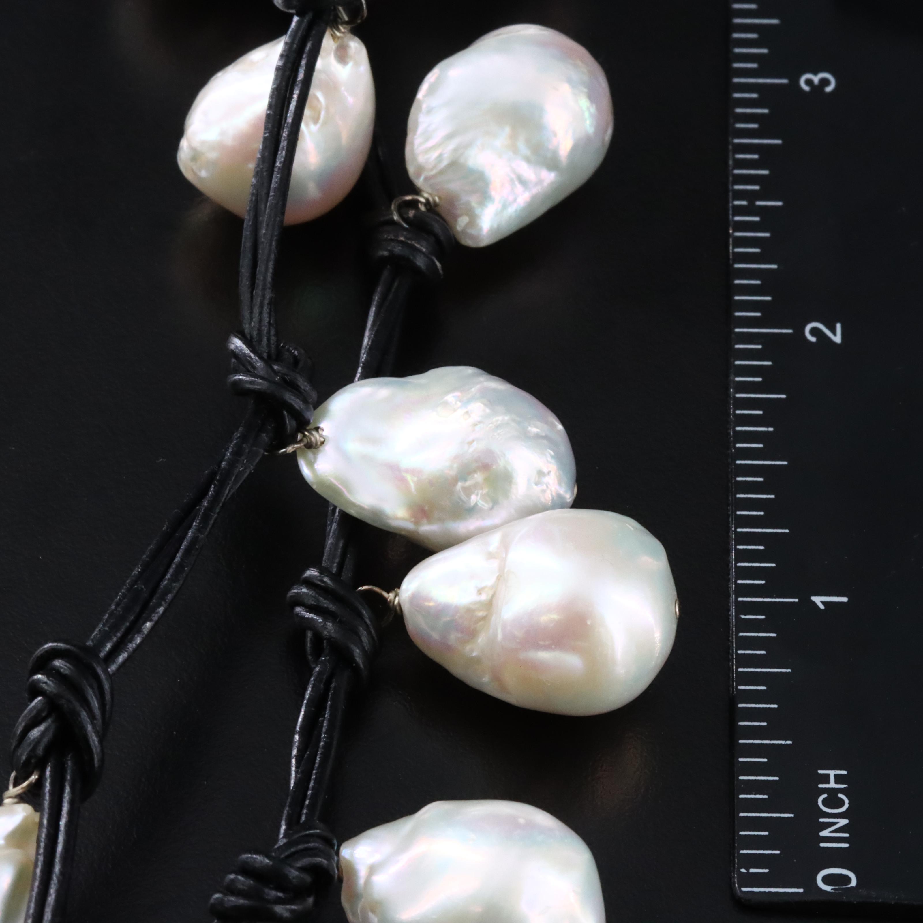 Baroque Pearl and Leather Cord Sautoir