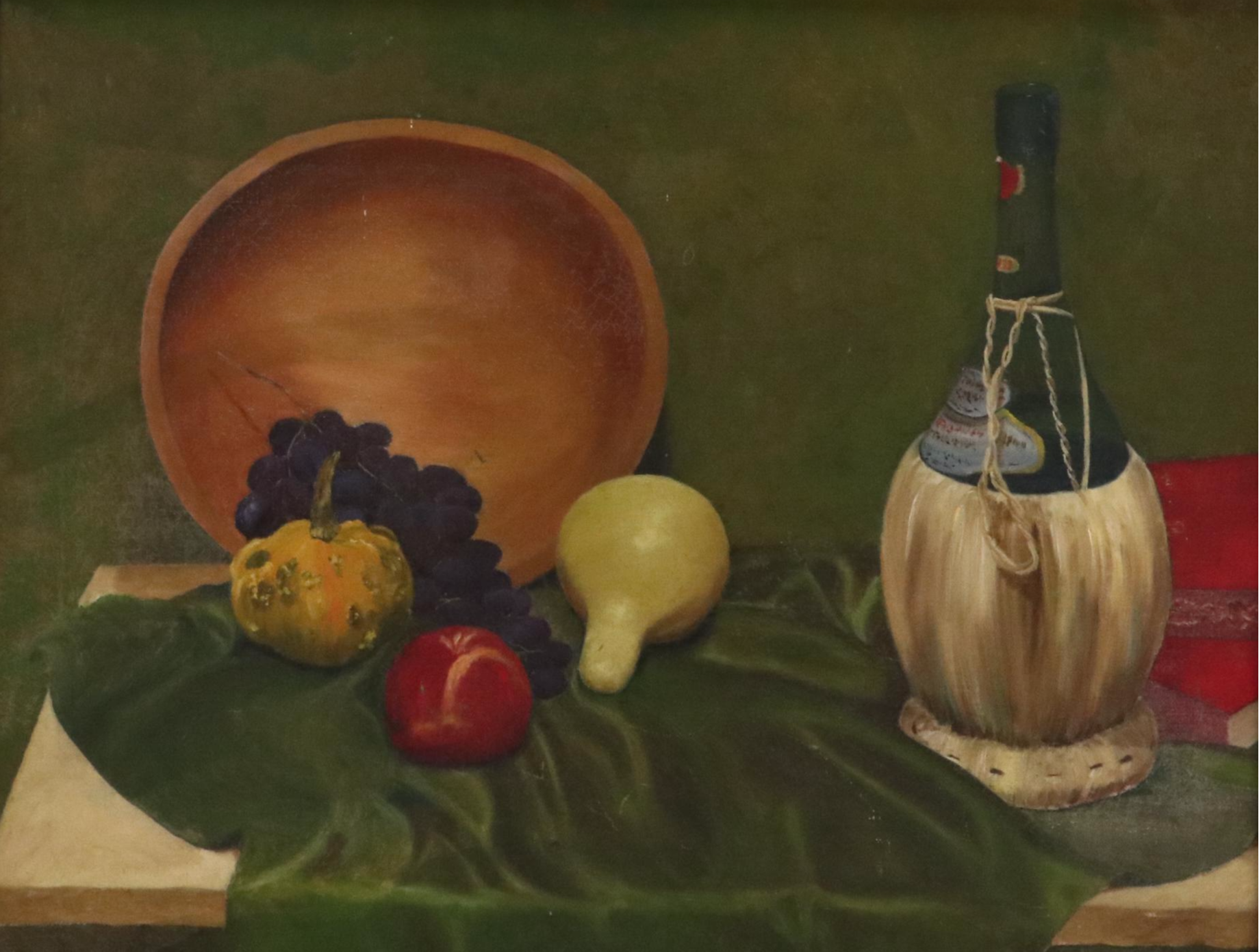 Oil Painting of Still Life with Wine Bottle, Circa 1940