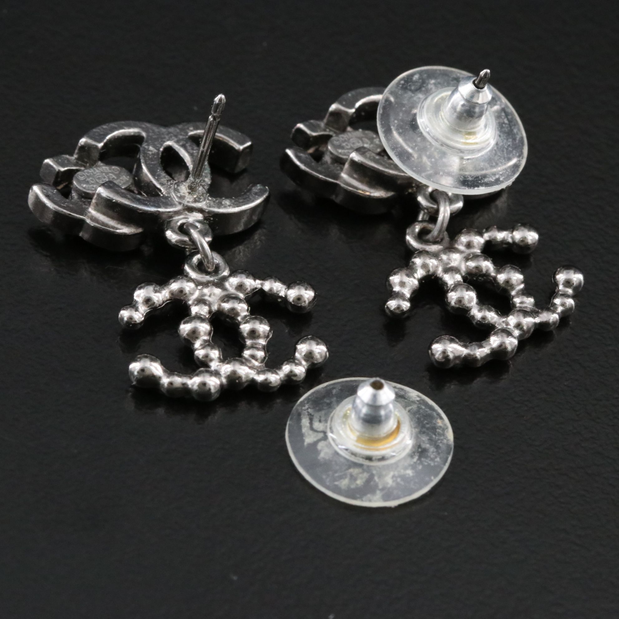 Chanel CC Black Crystal Drop Earrings 2010