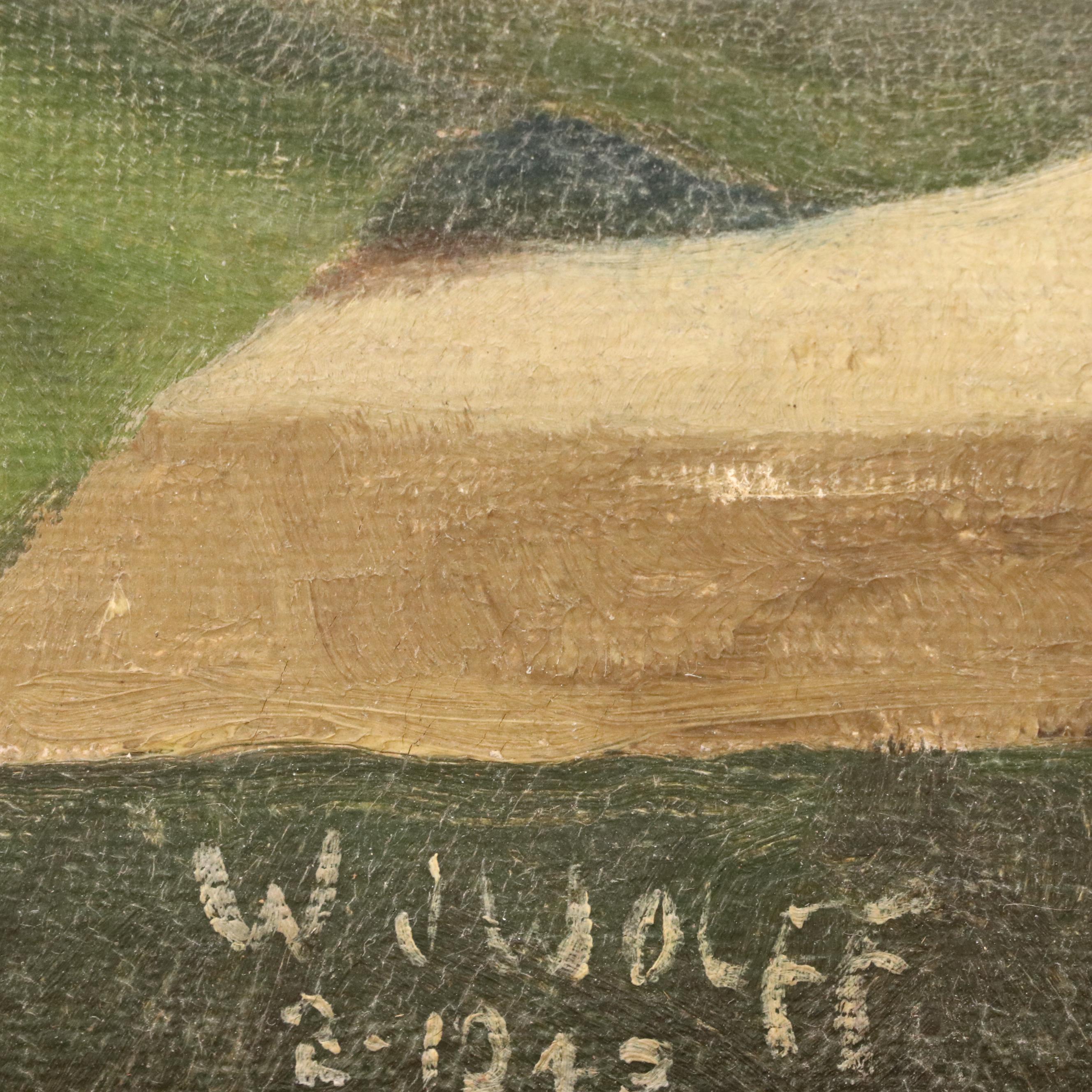 Oil Painting of Still Life with Wine Bottle, Circa 1940