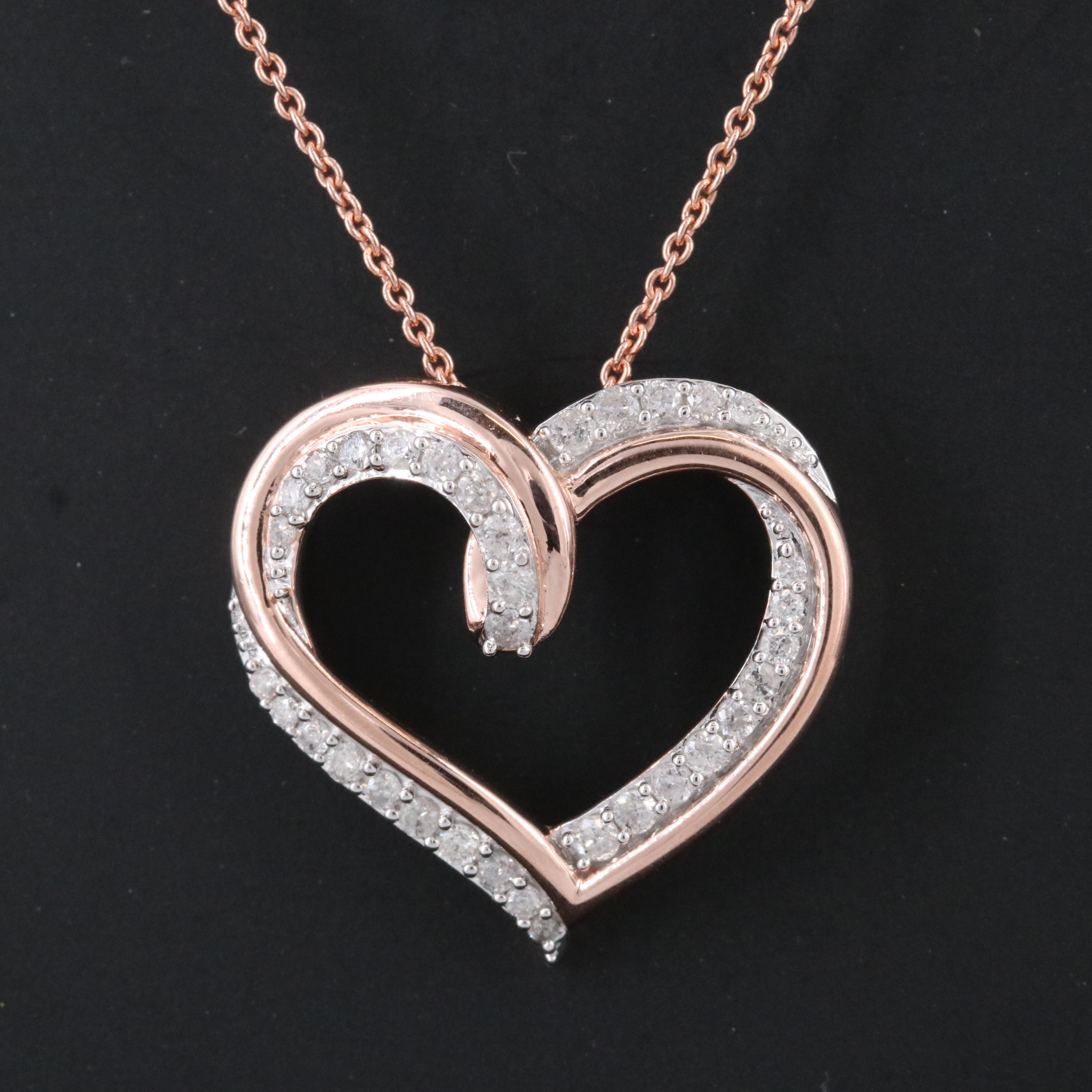 Sterling Diamond Heart Pendant Necklace
