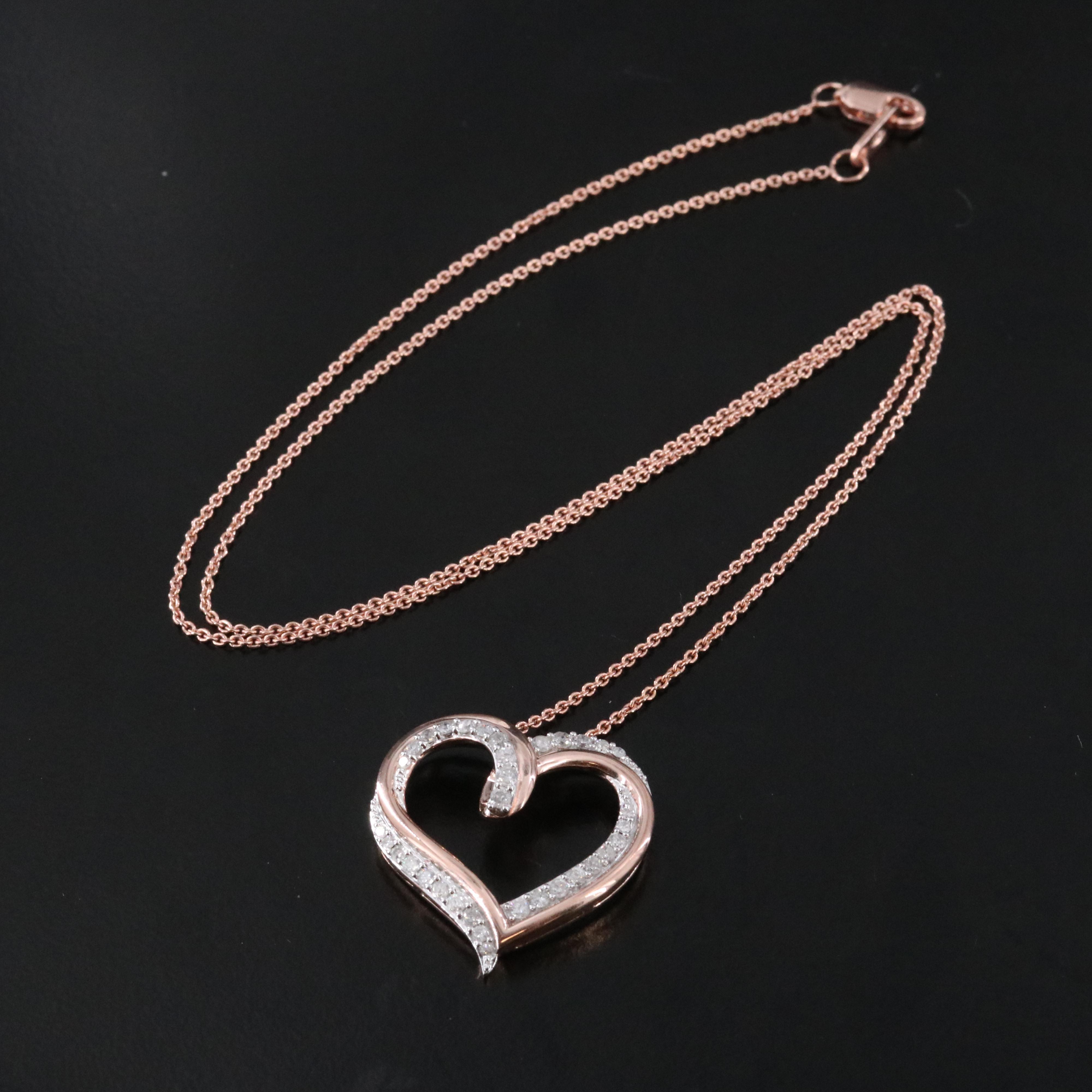 Sterling Diamond Heart Pendant Necklace