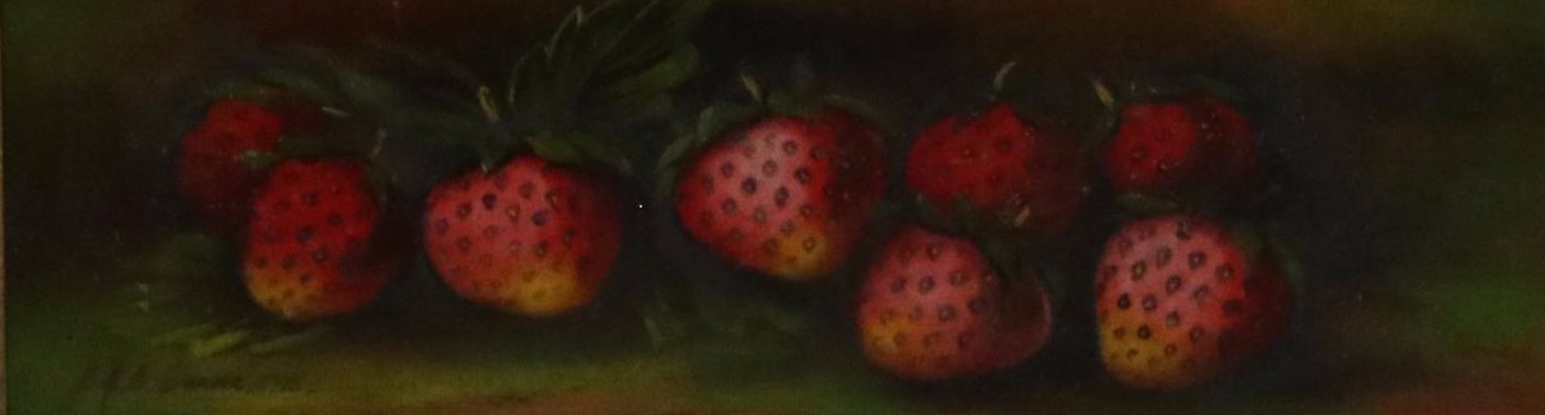 J. B. Evans Still Life Oil Painting of Ripe Strawberries, Circa 1915