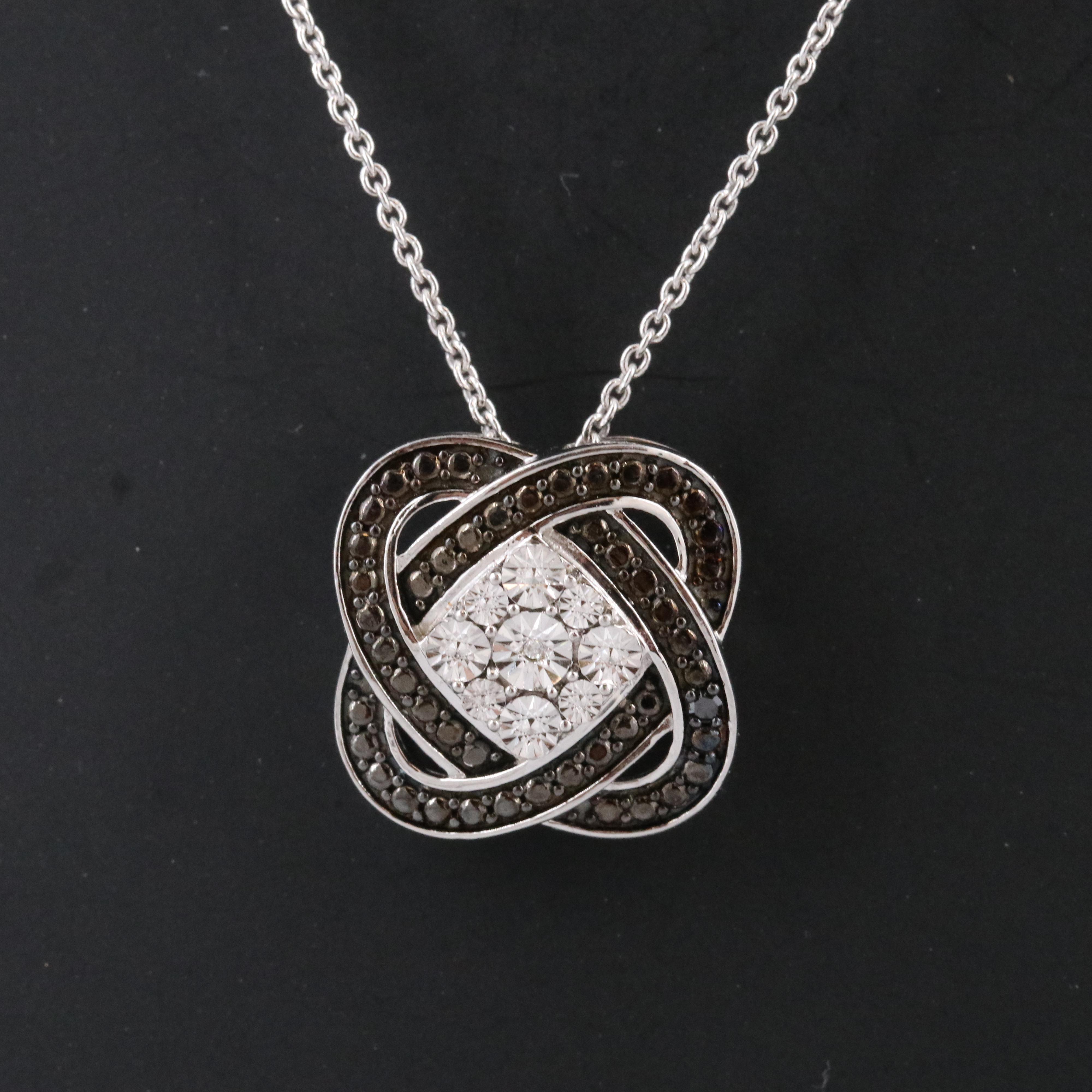 Sterling Knot Pendant Necklace with Diamond and Fancy Diamond Accents