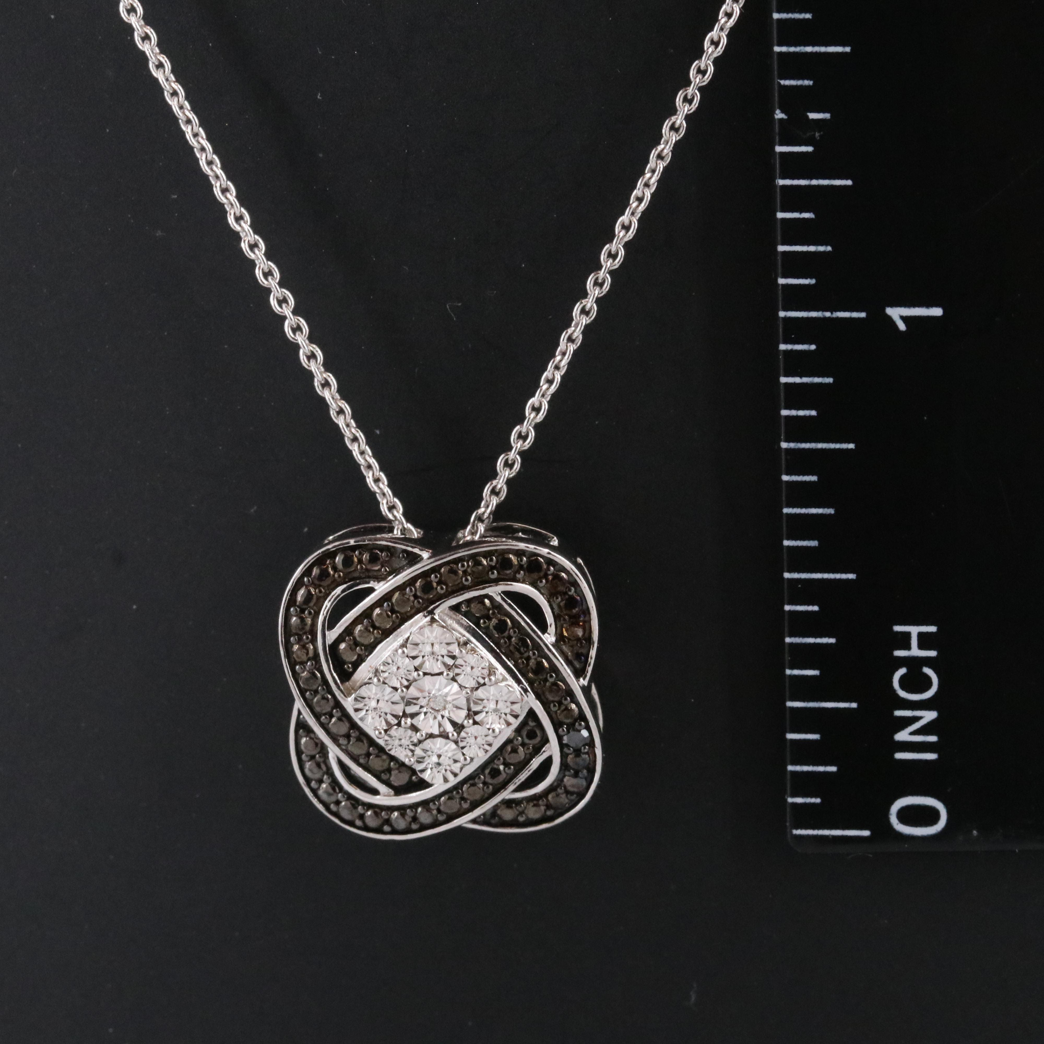 Sterling Knot Pendant Necklace with Diamond and Fancy Diamond Accents