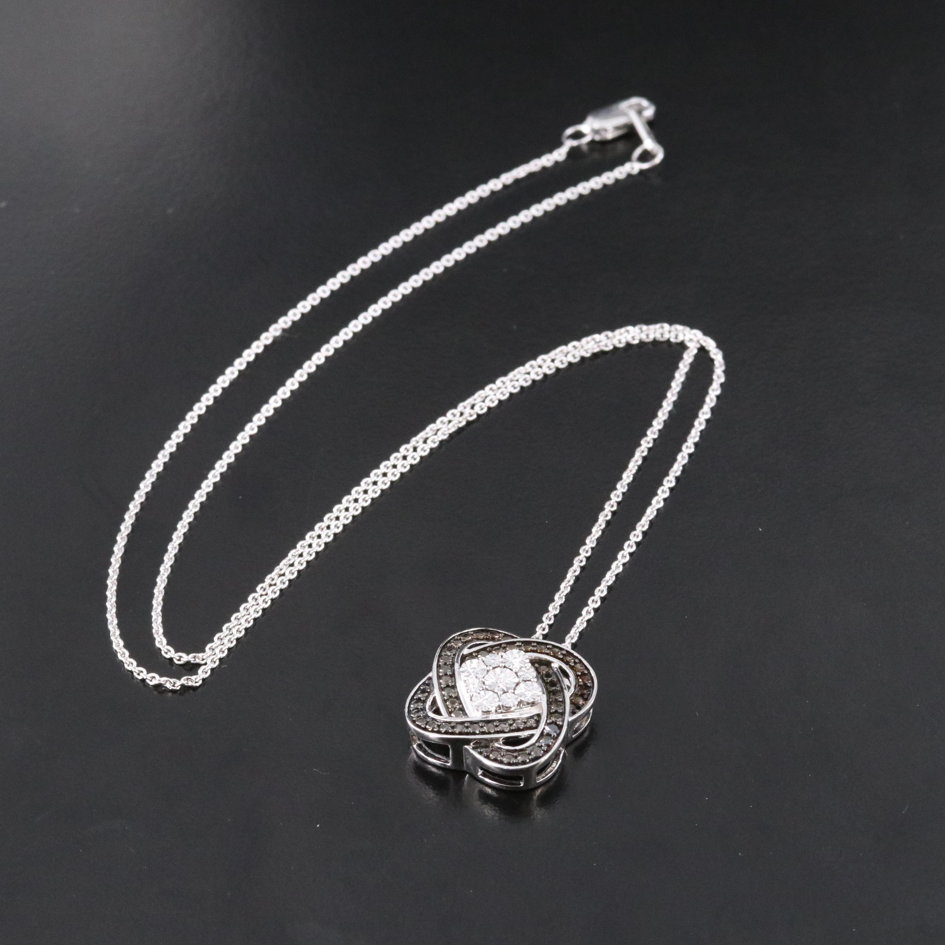 Sterling Knot Pendant Necklace with Diamond and Fancy Diamond Accents