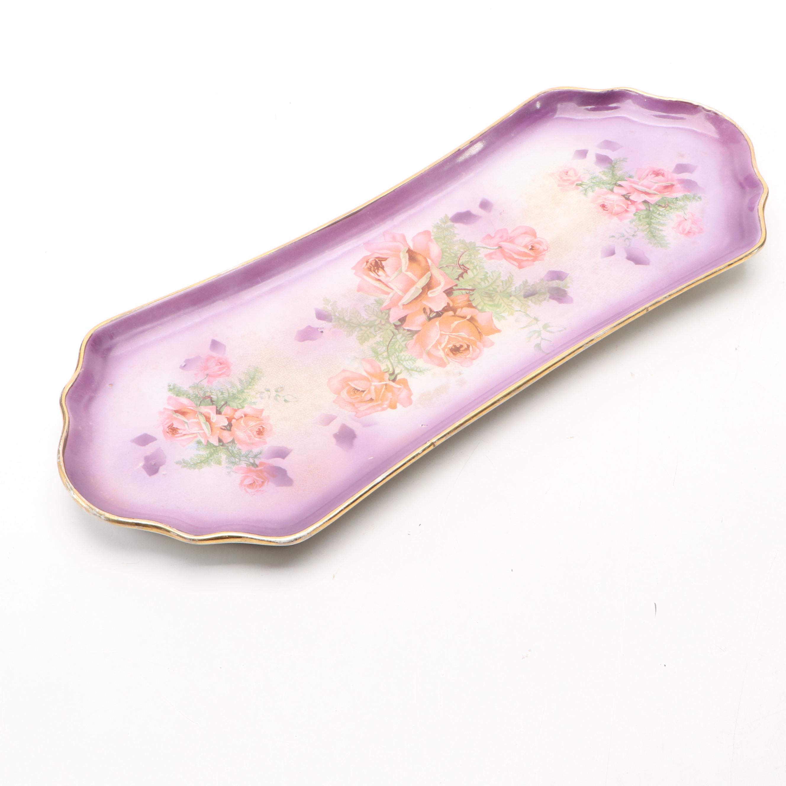 Napier English Ceramic Gilt Accented Floral Vanity Tray, Early to Mid-20th C.