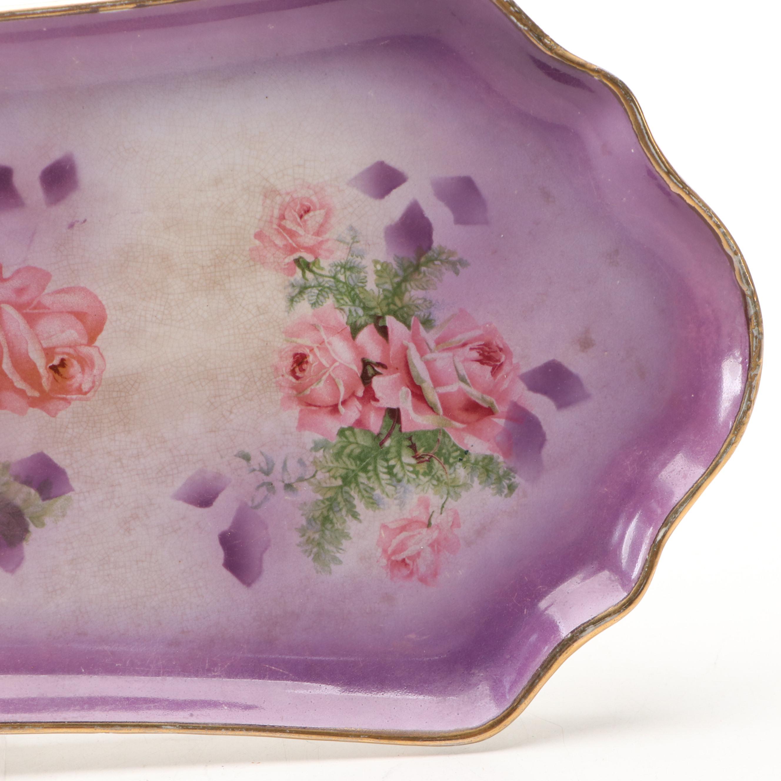 Napier English Ceramic Gilt Accented Floral Vanity Tray, Early to Mid-20th C.