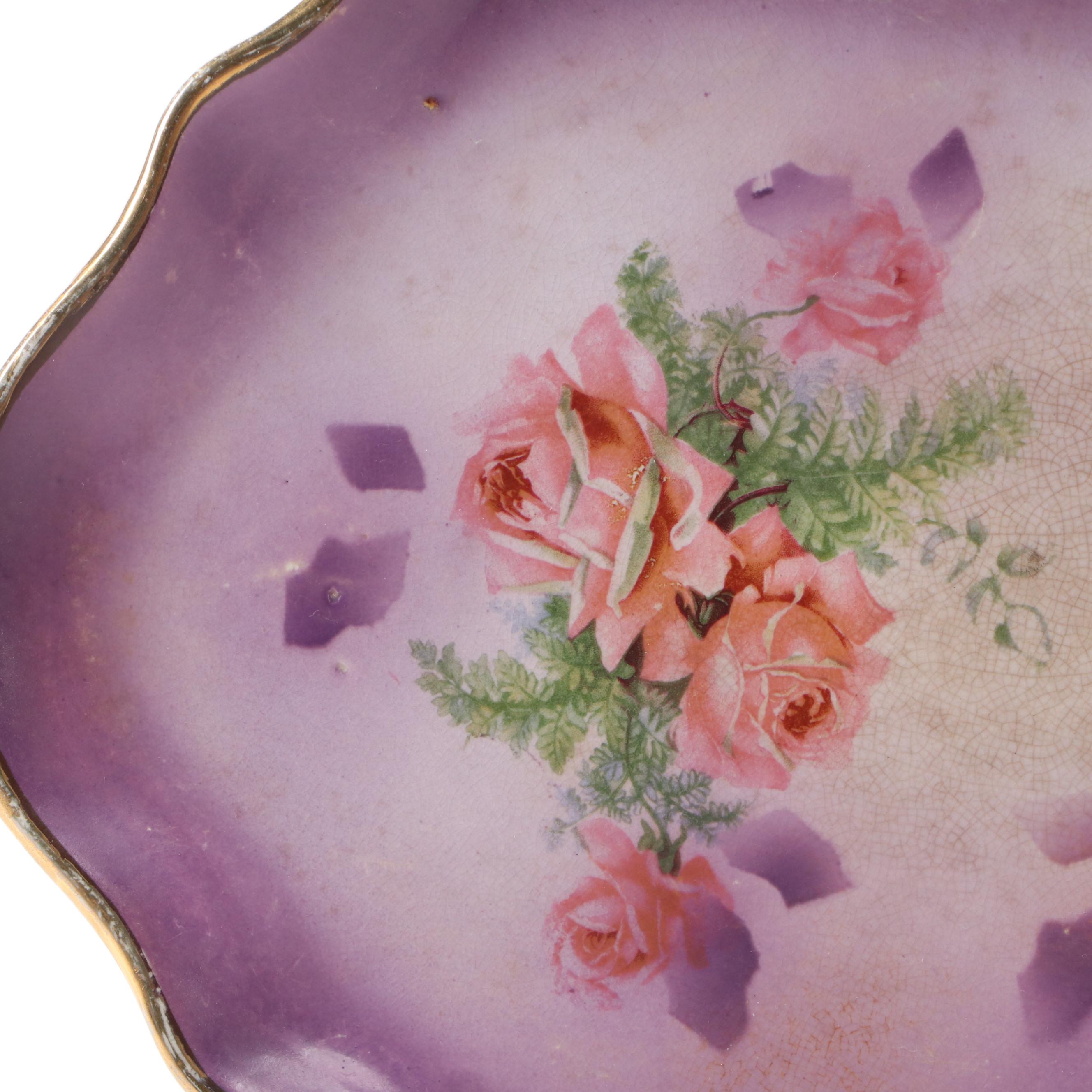 Napier English Ceramic Gilt Accented Floral Vanity Tray, Early to Mid-20th C.