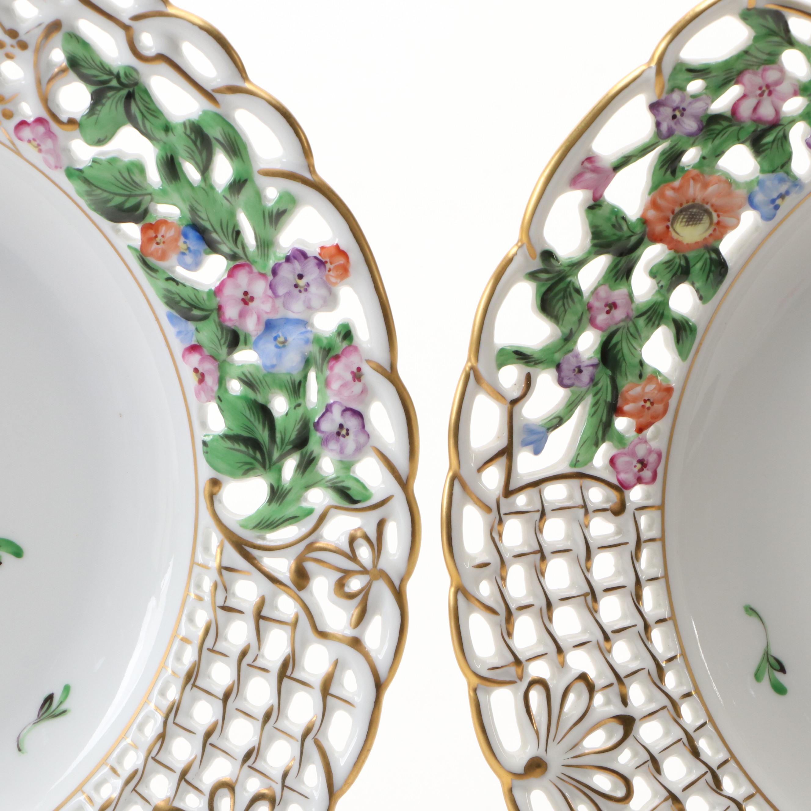 Herend Reticulated Porcelain Floral Wall Plates