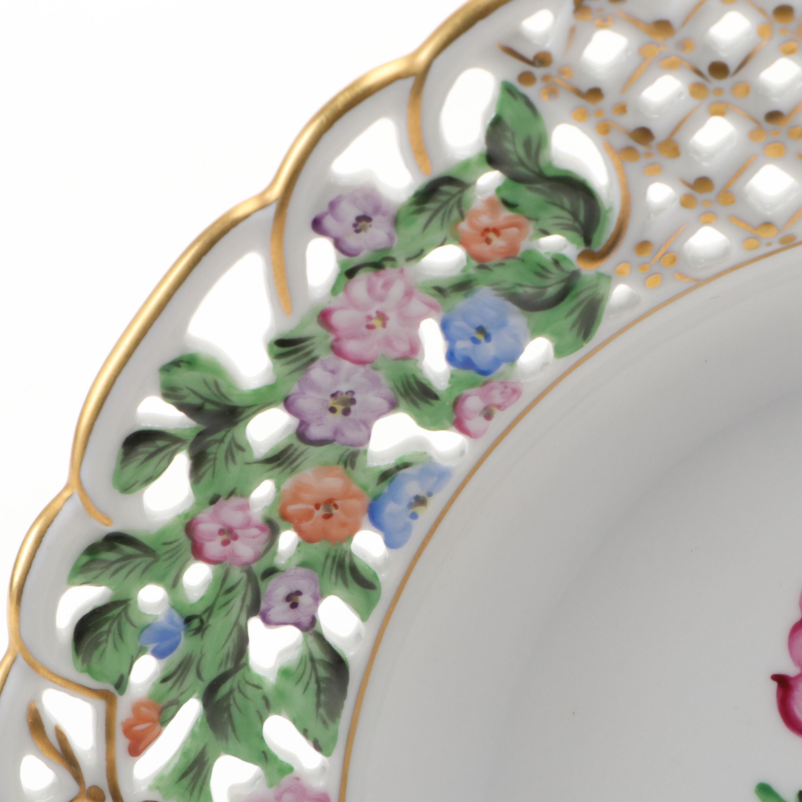 Herend Reticulated Porcelain Floral Wall Plates
